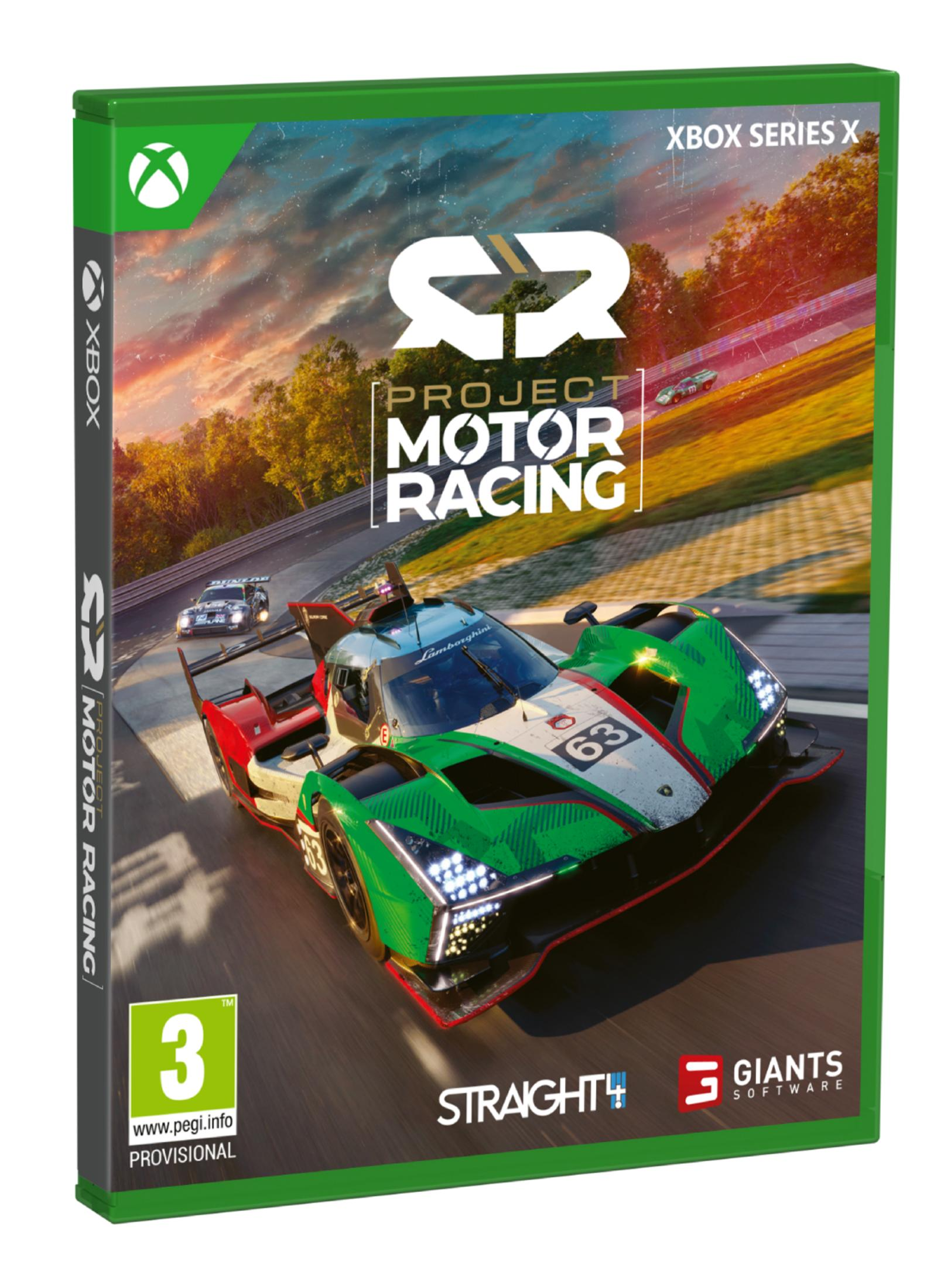 Un coche de carreras con el número 63 en una pista, portada del juego Xbox Series X.