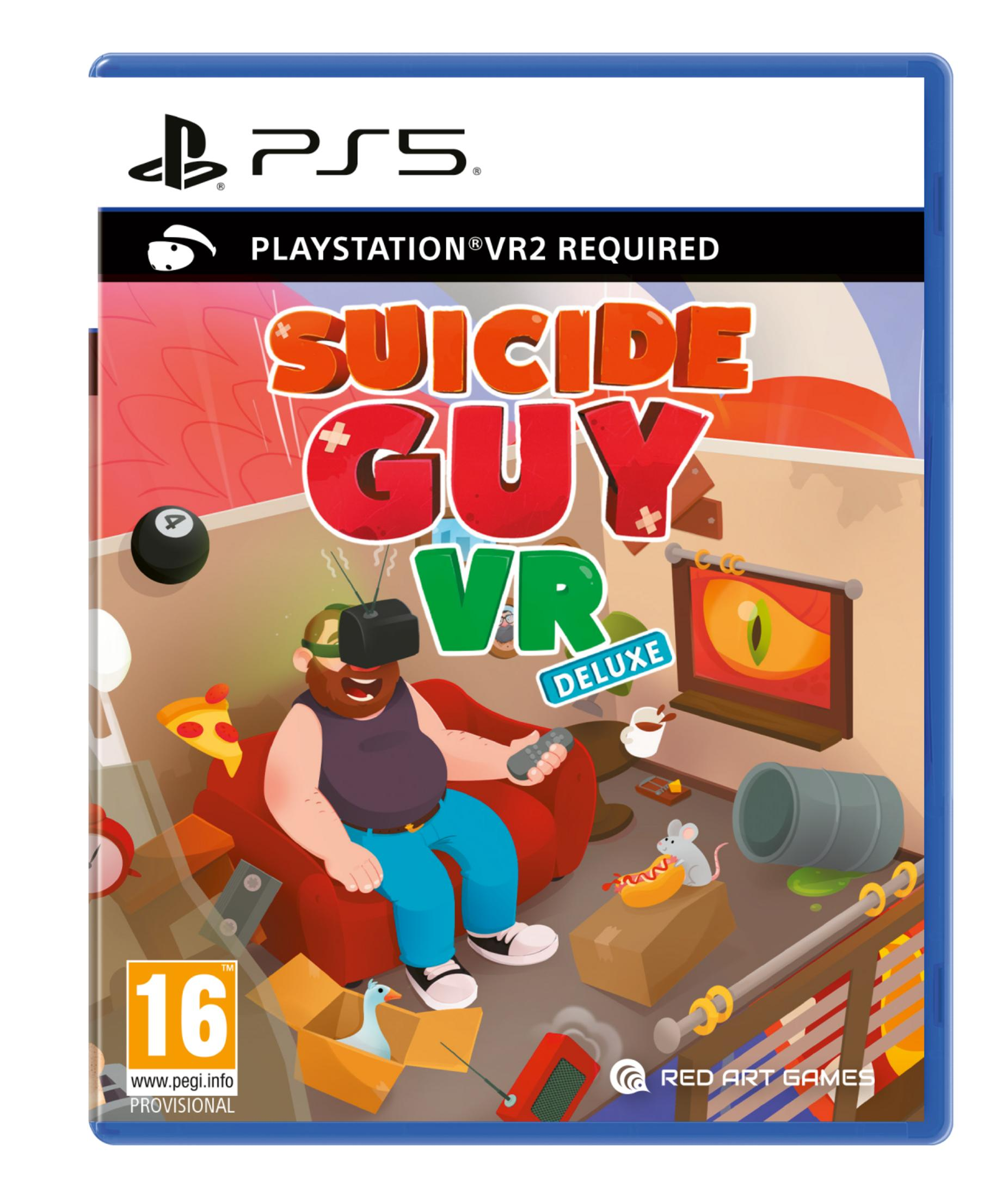 Un uomo con occhiali VR seduto su un divano con telecomando. Copertina del gioco.