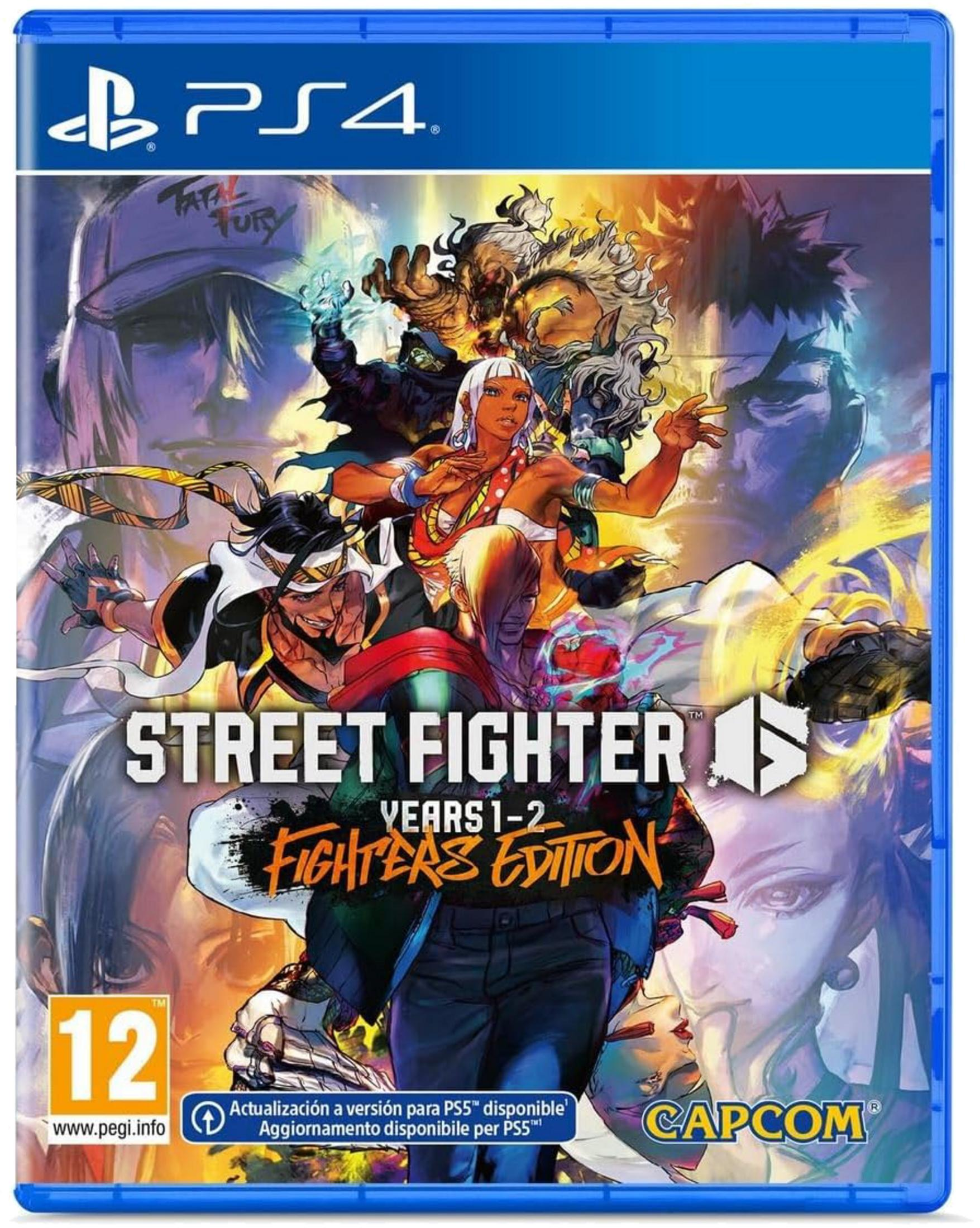 Funda del juego Street Fighter: Fighters Edition PS4 con múltiples personajes y el logo de PS4.