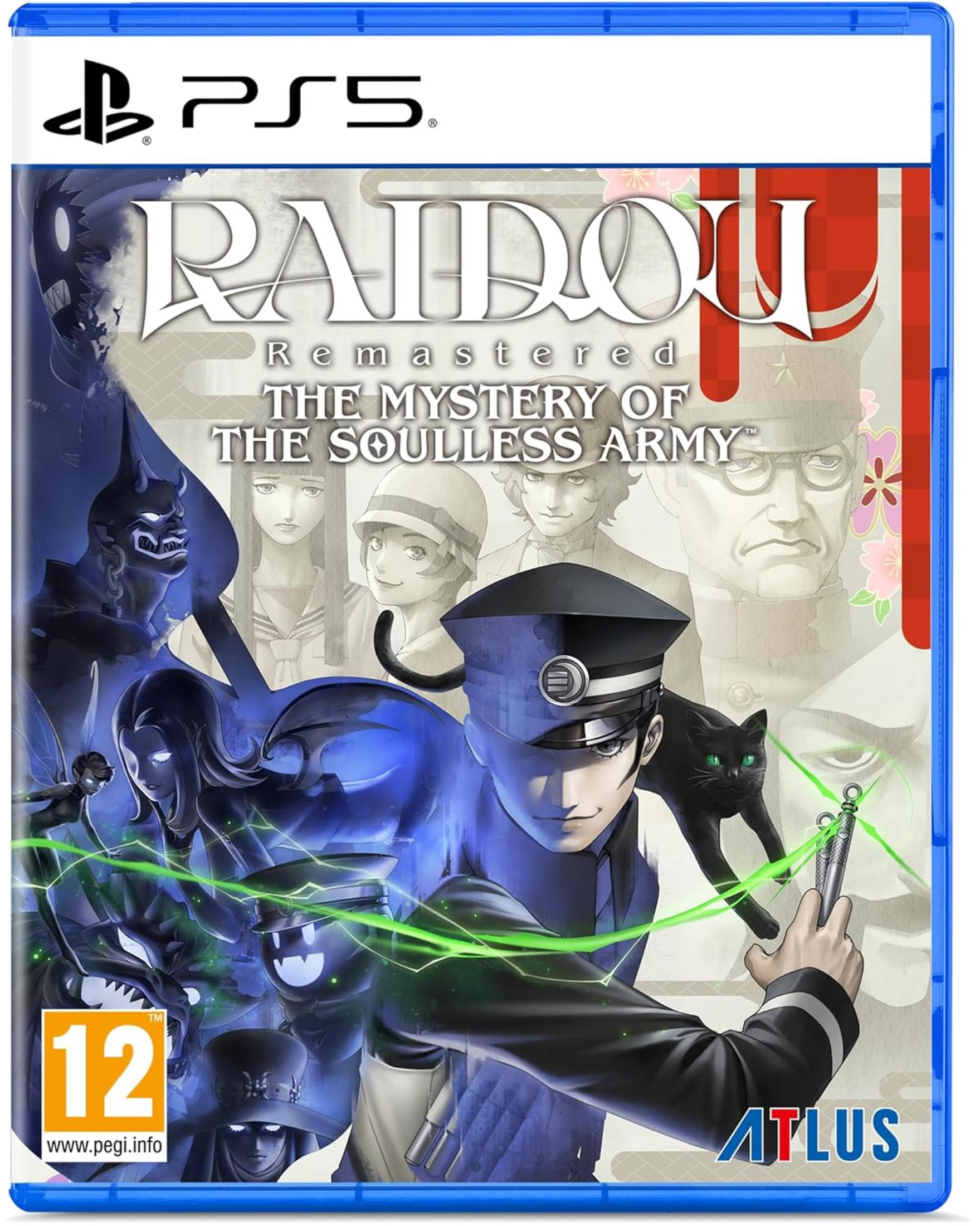 Copertina gioco PS5: Raidou Remastered, con personaggi e gatto nero.
