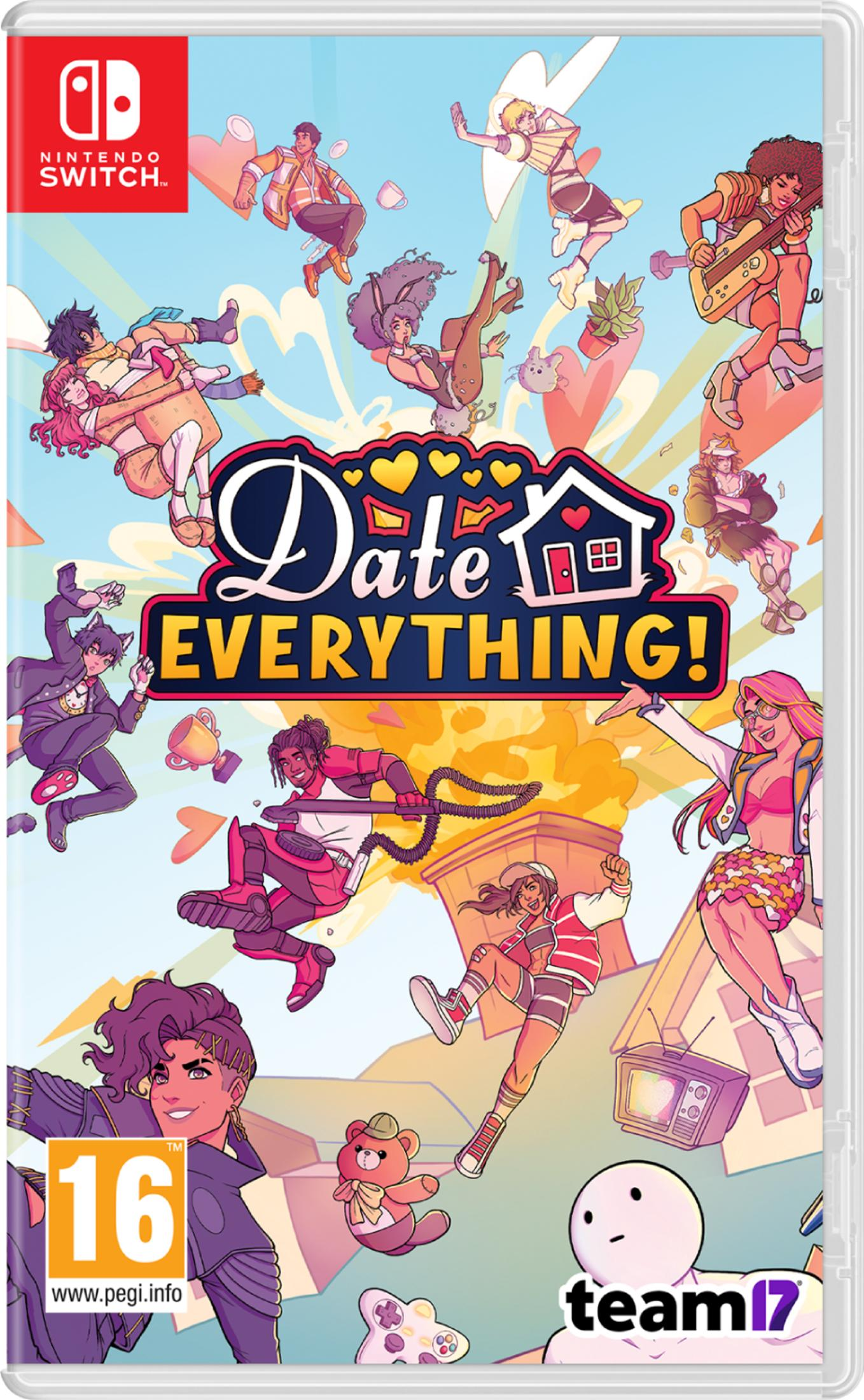 Copertina del gioco Nintendo Switch con personaggi anime colorati e il titolo Date Everything!