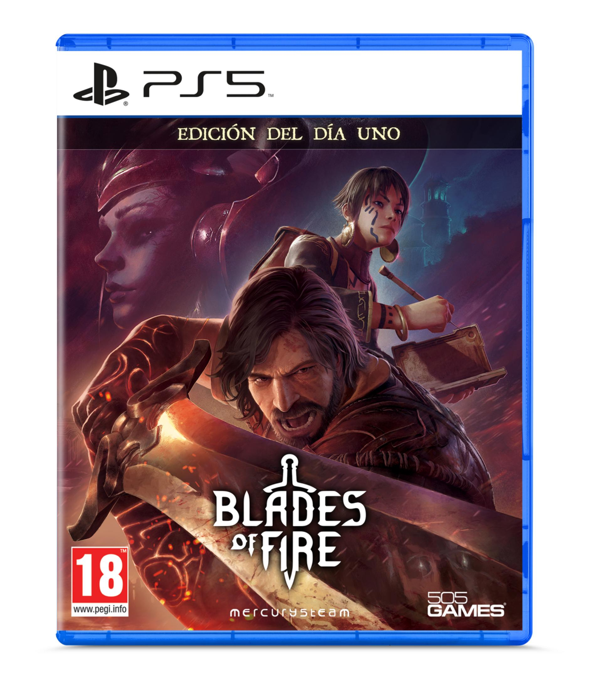 Copertina gioco PS5 'Blades of Fire', uomo barbuto tiene spada.