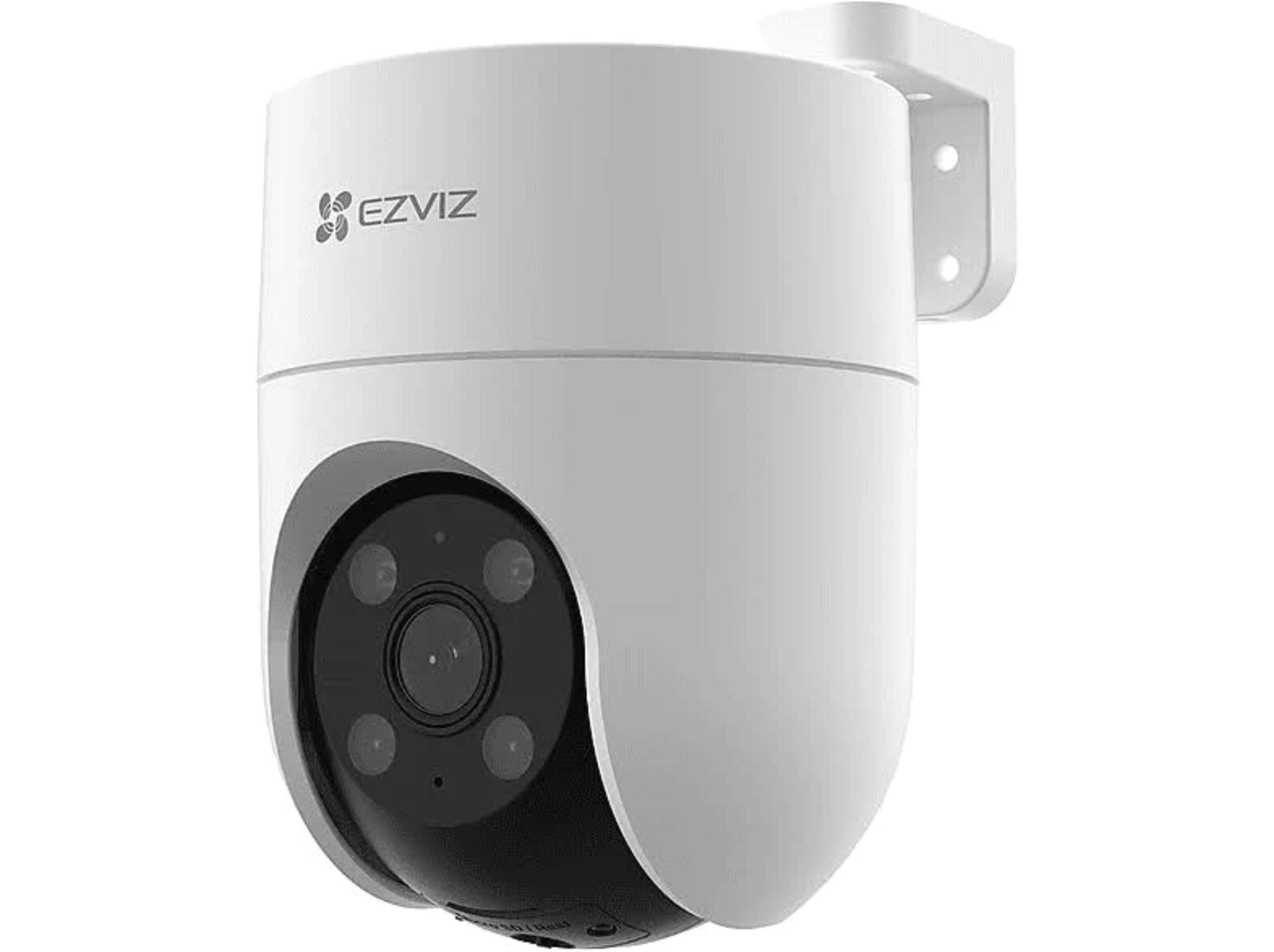 Telecamera di sicurezza bianca EZVIZ con frontale nero e LED a infrarossi.