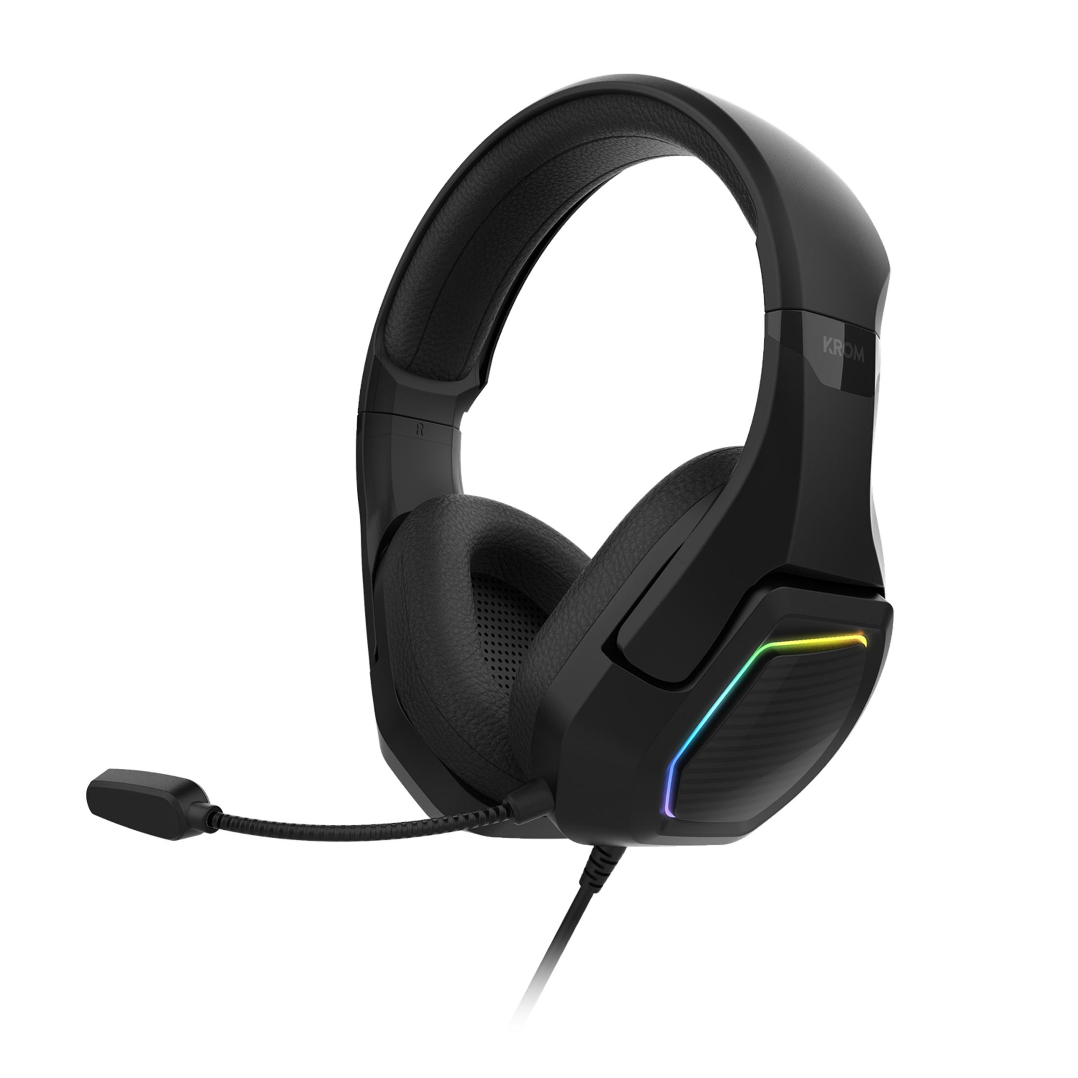 Cuffie da gaming nere con microfono e illuminazione RGB.