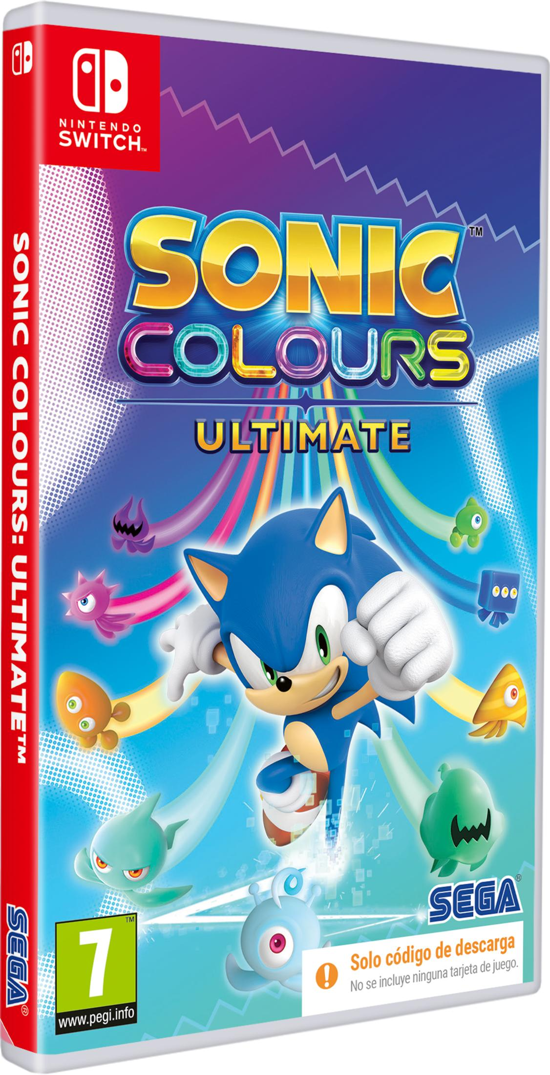 Sonic il Riccio nella copertina di Sonic Colors Ultimate, circondato da Wisps colorati.