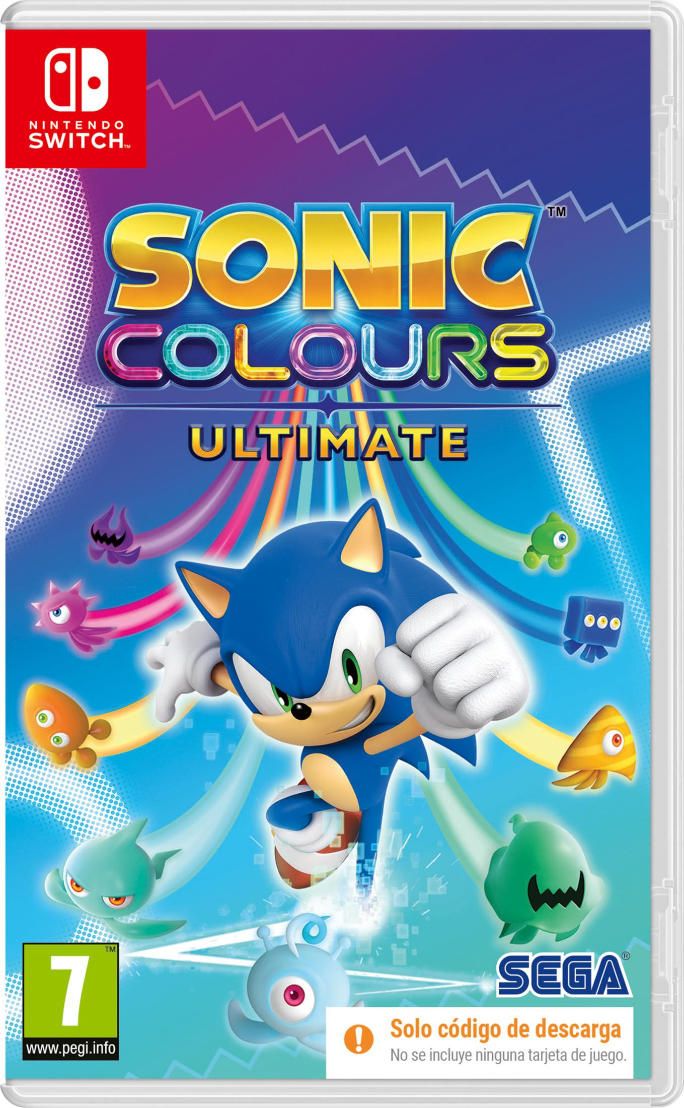 Sonic the Hedgehog con Wisps colorati sulla copertina di Sonic Colors Ultimate.