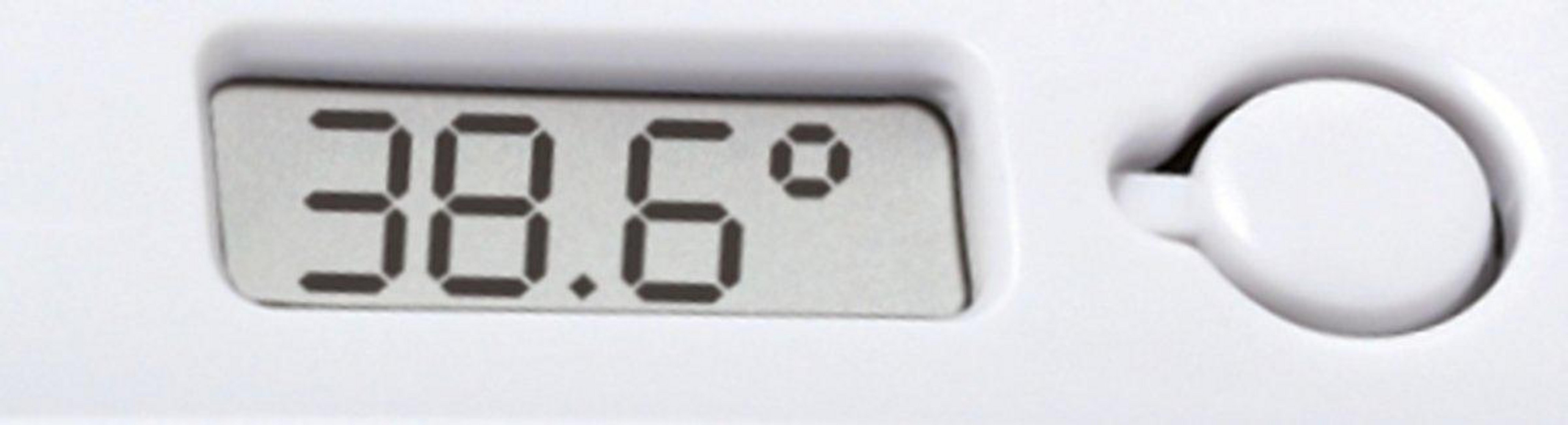 Un termómetro digital muestra 38,6 grados.