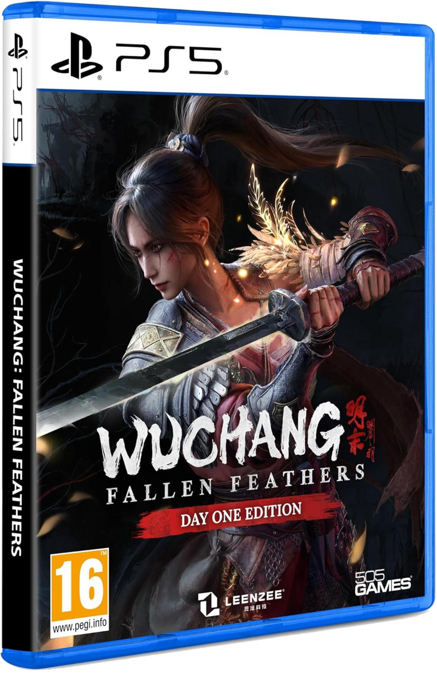 Caja de juego PS5 para Wuchang: Fallen Feathers con guerrera y espada.