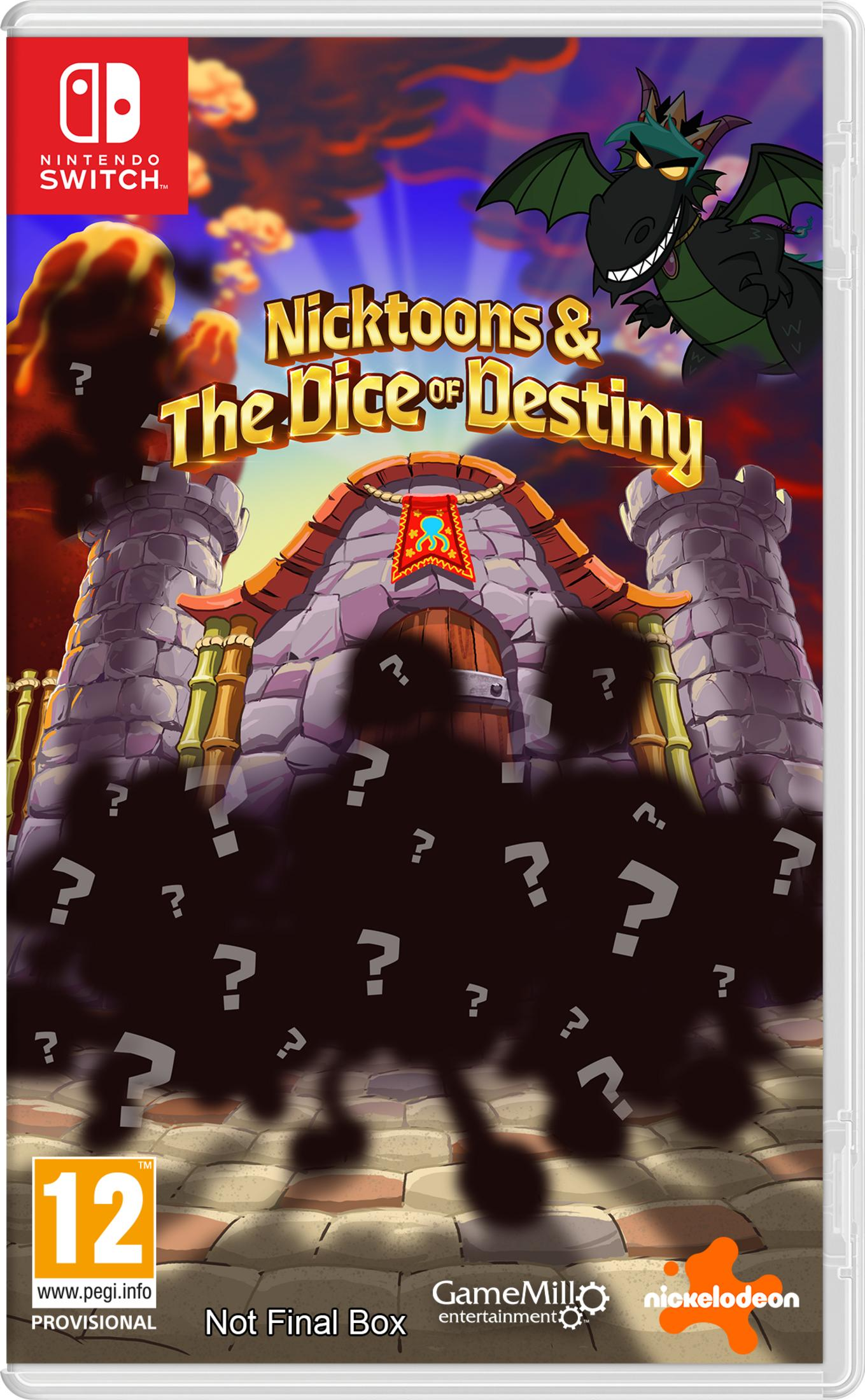 Copertina gioco Switch: Drago sopra un castello, titolo Nicktoons & The Dice of Destiny.