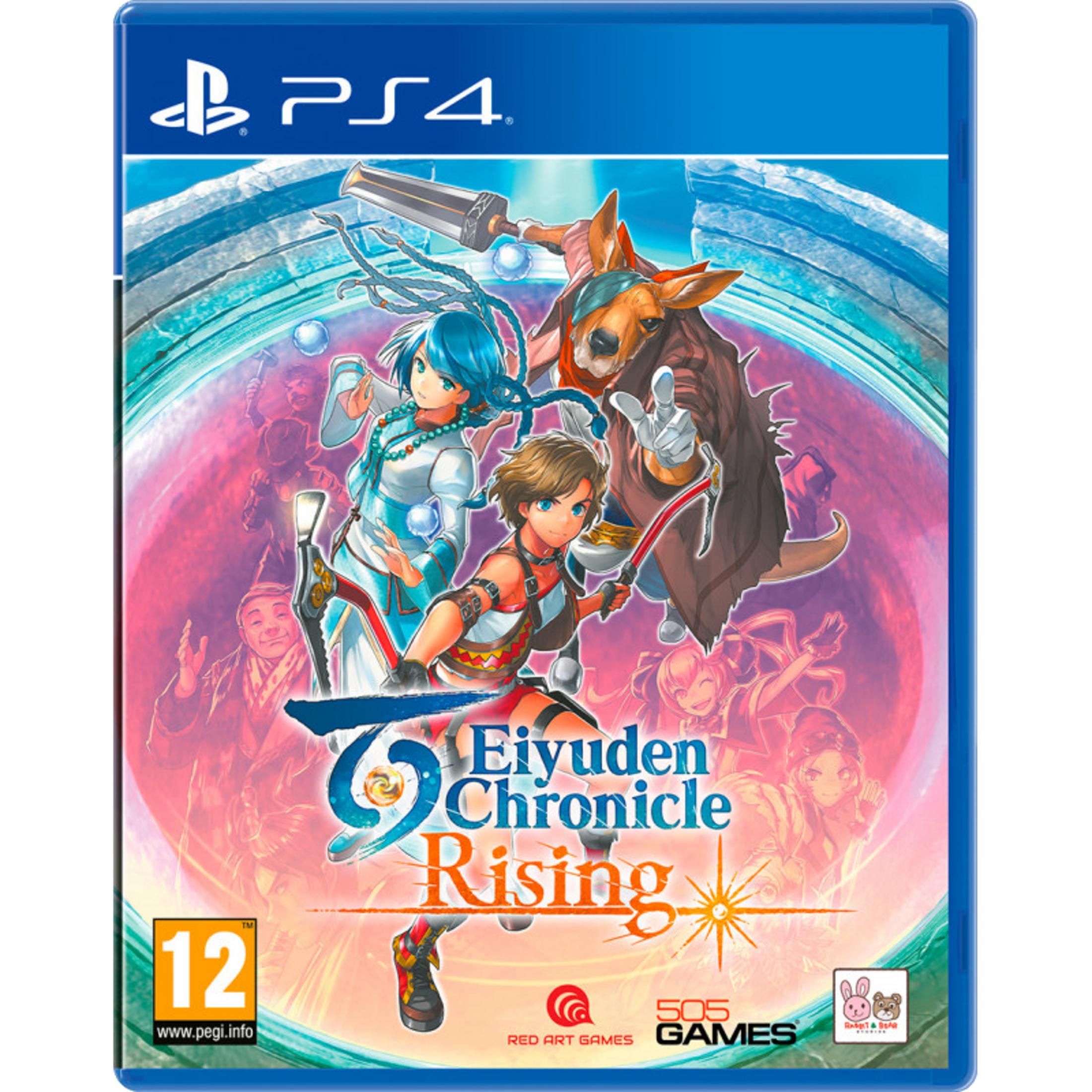 Copertina gioco PS4 con personaggi e titolo Eiyuden Chronicle: Rising.