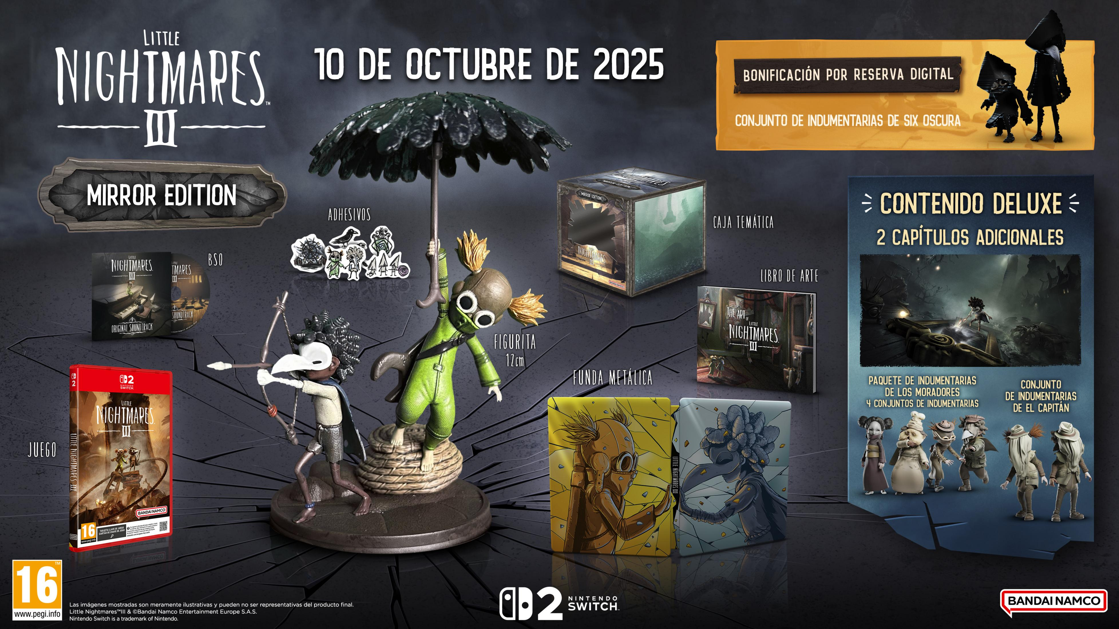 Edizione Mirror di Little Nightmares III con figure, gioco, colonna sonora, artbook.