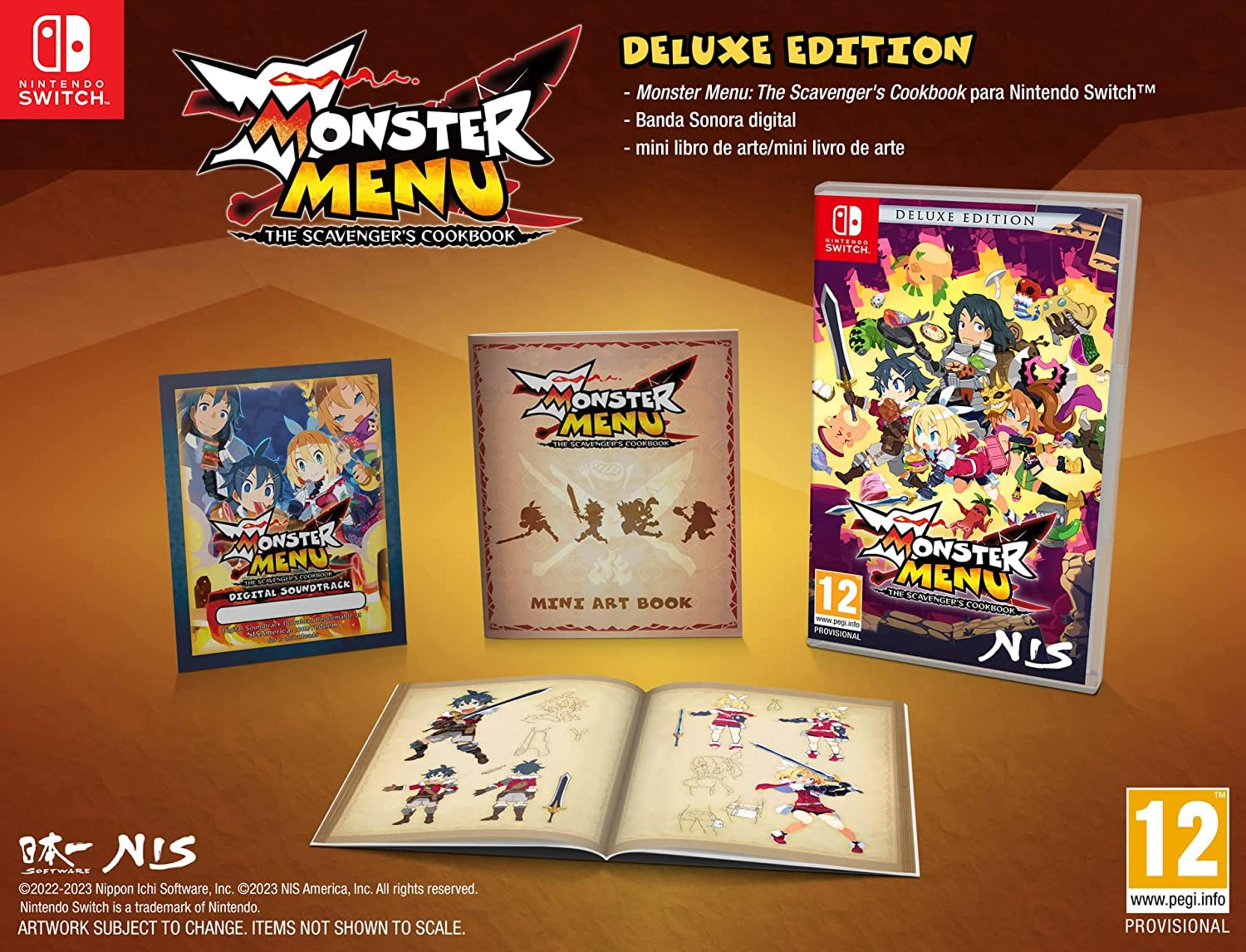 Monster Menu Edición Deluxe para Nintendo Switch, con juego, artbook y banda sonora.