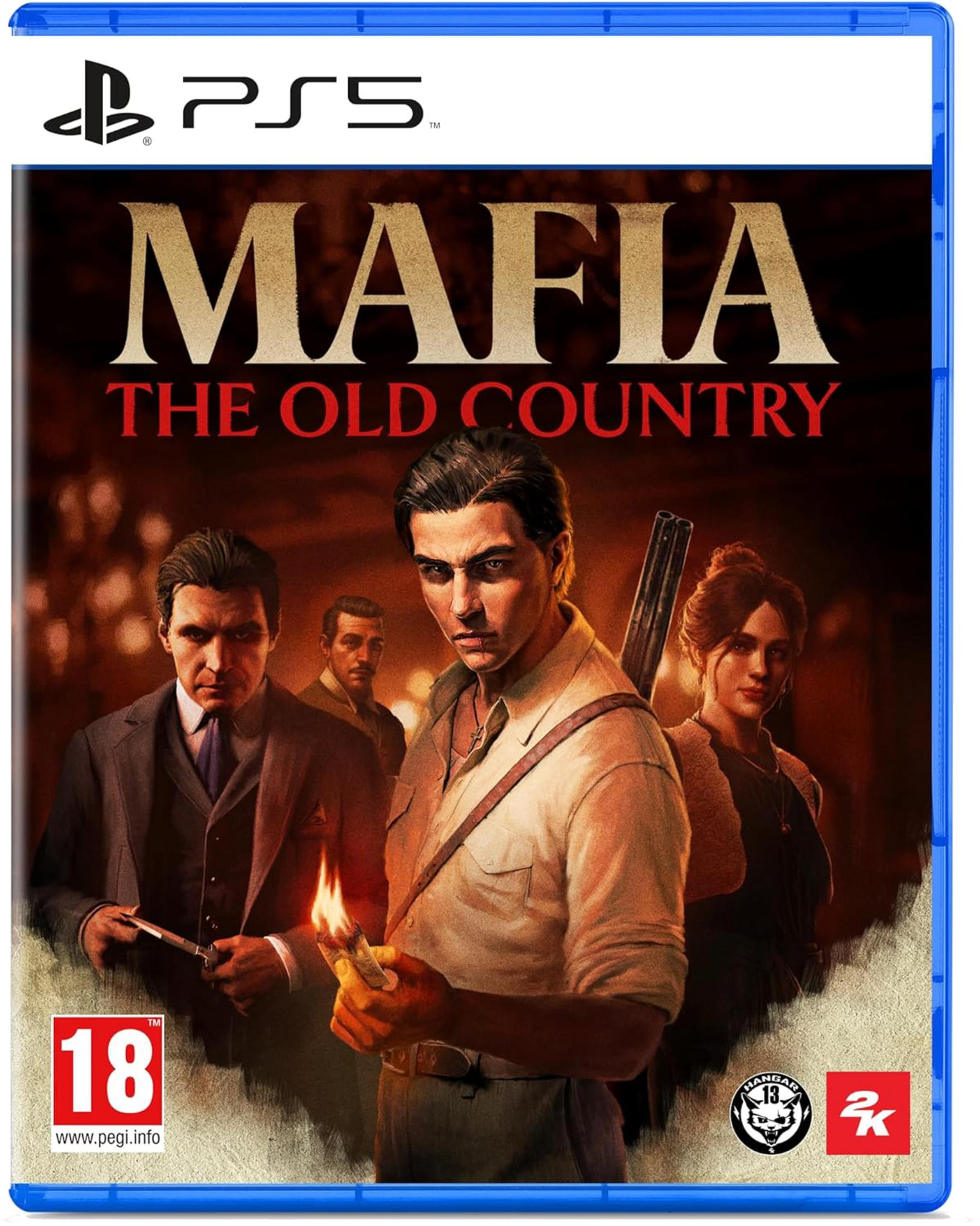Copertina PS5: Mafia The Old Country. Quattro persone in primo piano, una accende una sigaretta.