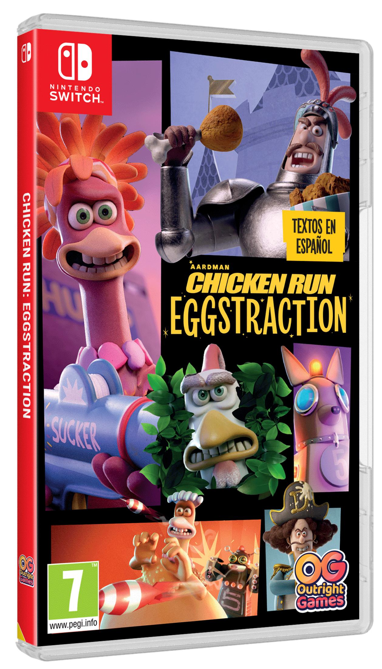 Portada del juego de Nintendo Switch Chicken Run: Eggstraction con personajes y logo.