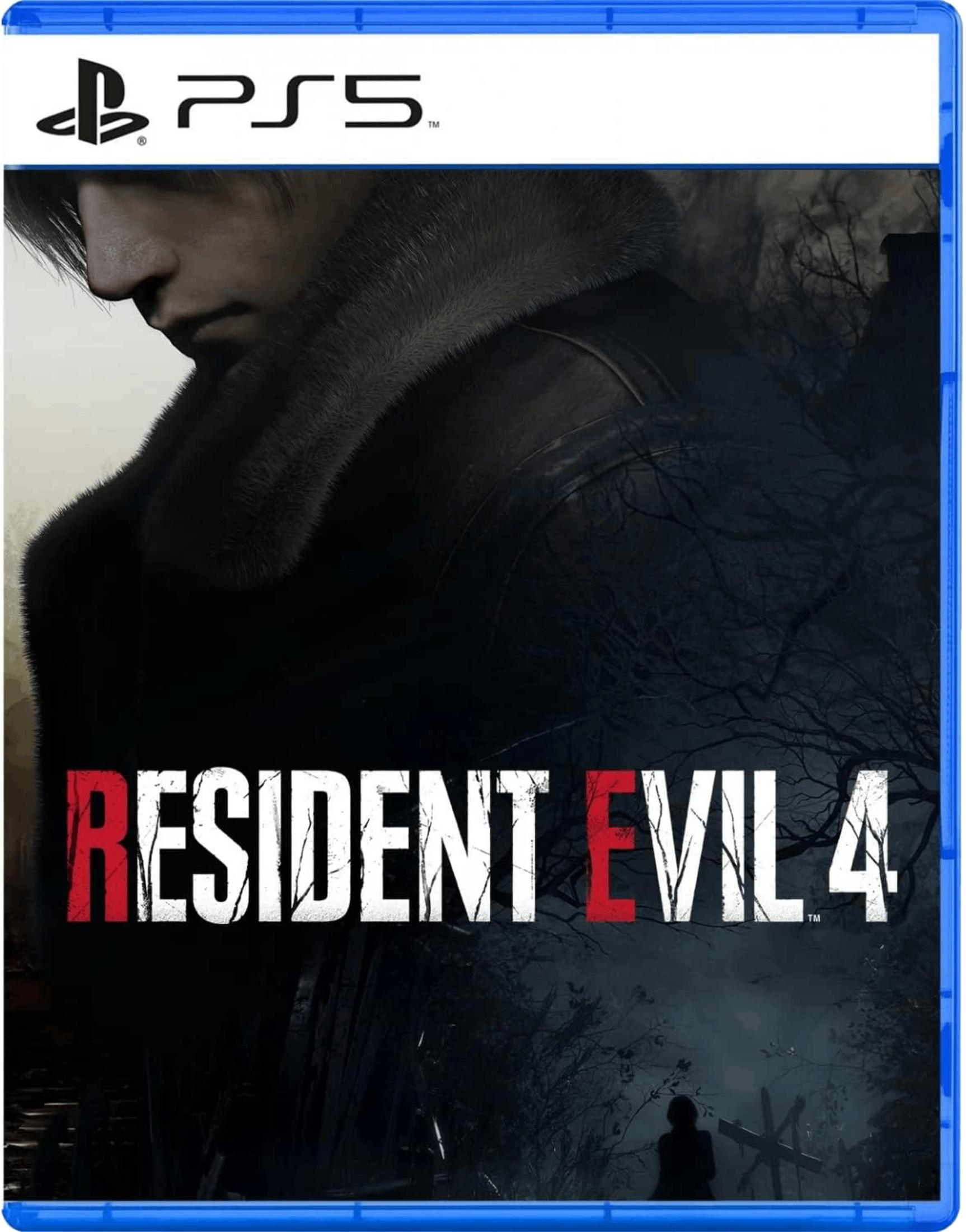 Copertina di Resident Evil 4 per PS5 con Leon S. Kennedy e un cimitero.