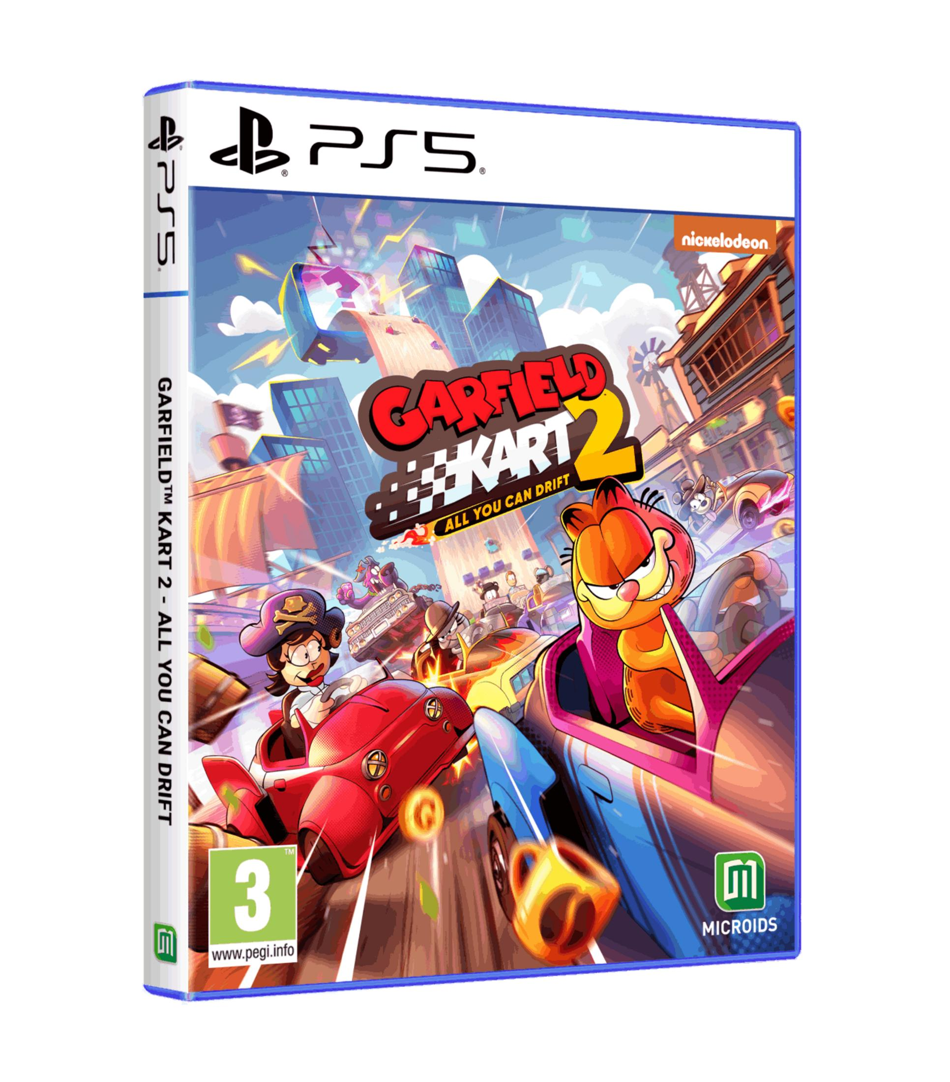 Copertina gioco PS5: Garfield Kart 2 con Garfield e amici in gara.