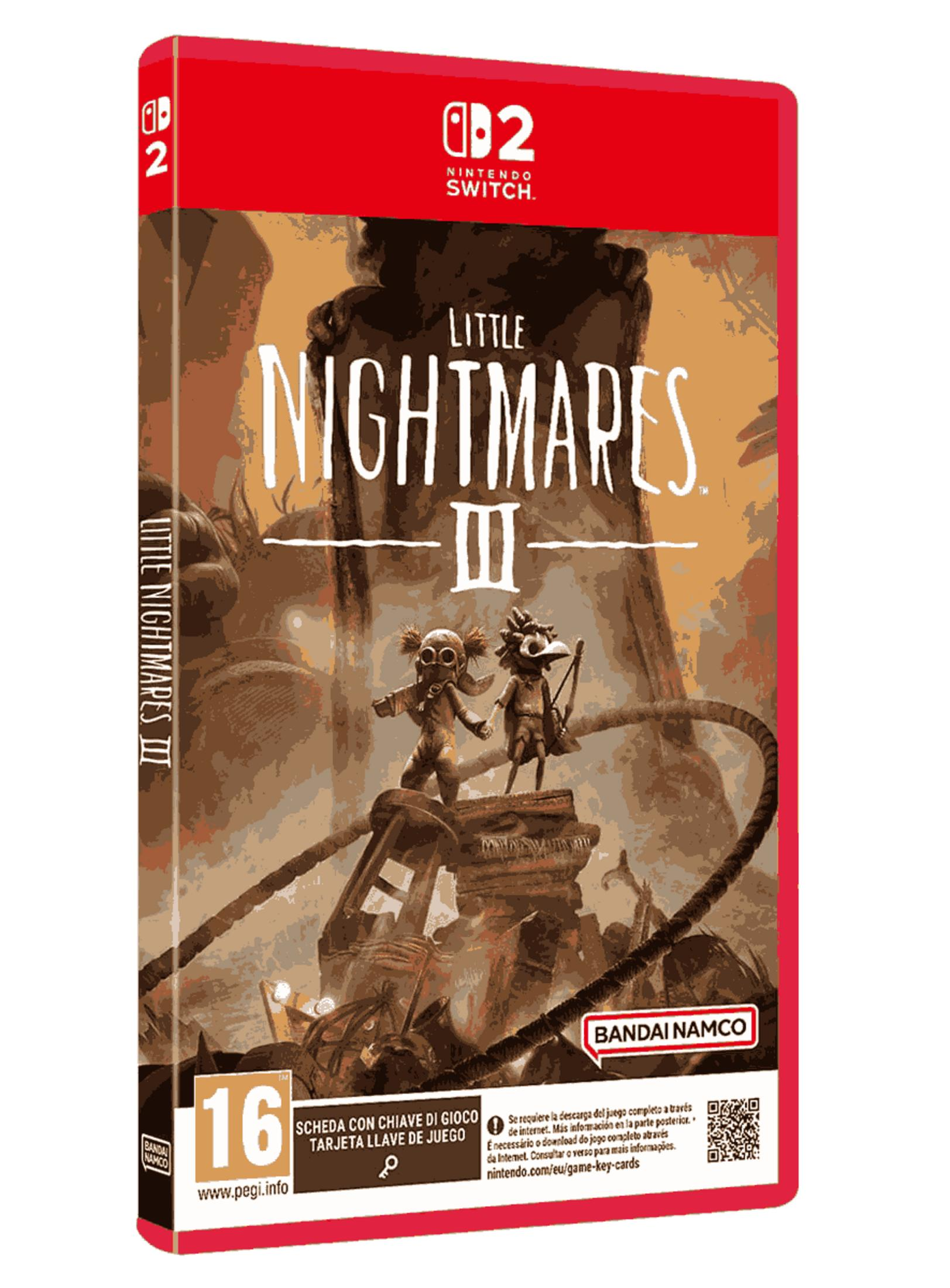 Custodia gioco Nintendo Switch Little Nightmares III con due personaggi su sfondo scuro.
