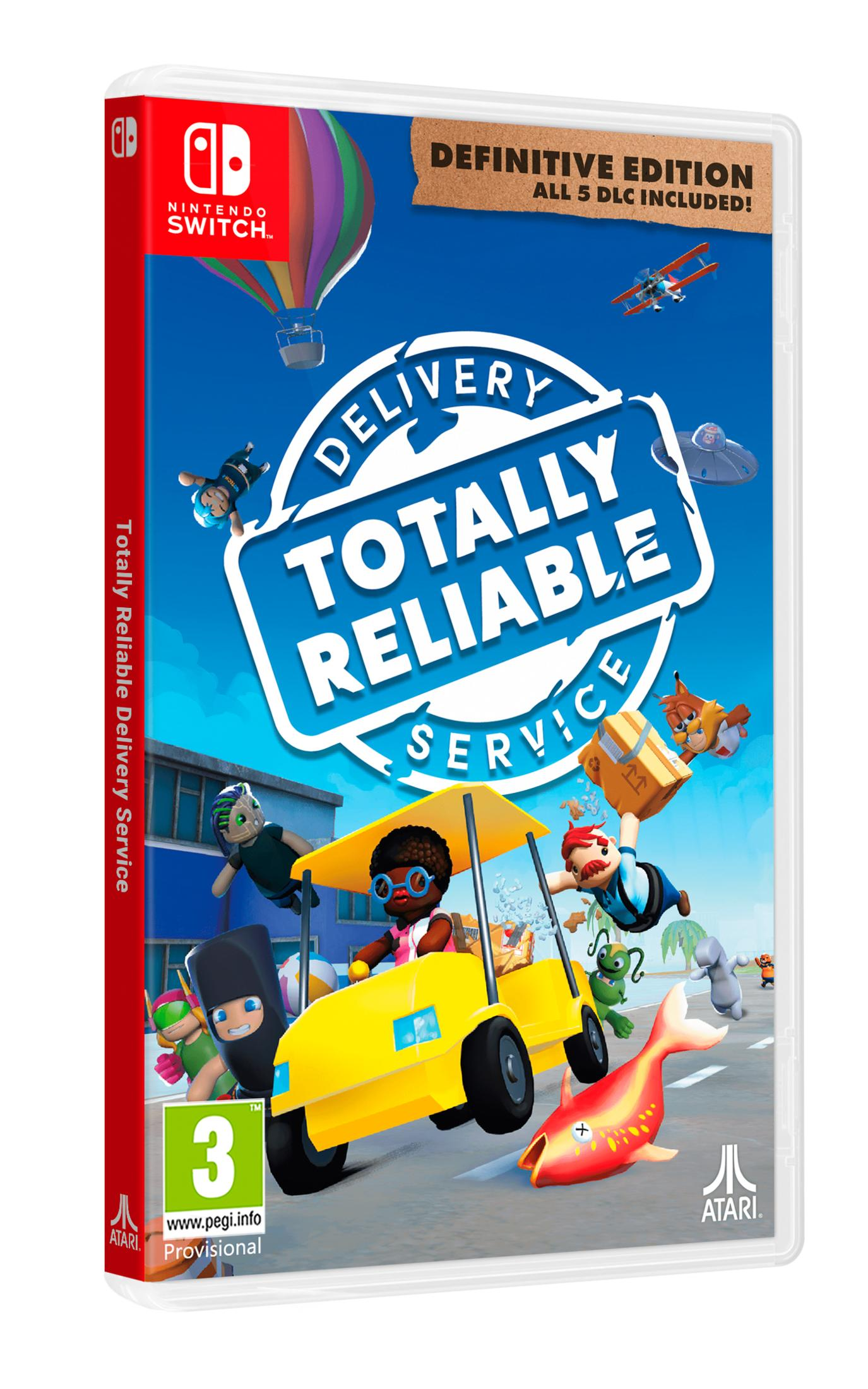 Copertina del gioco con personaggi dei cartoni animati che consegnano pacchi. Un golf cart giallo guida su una strada.