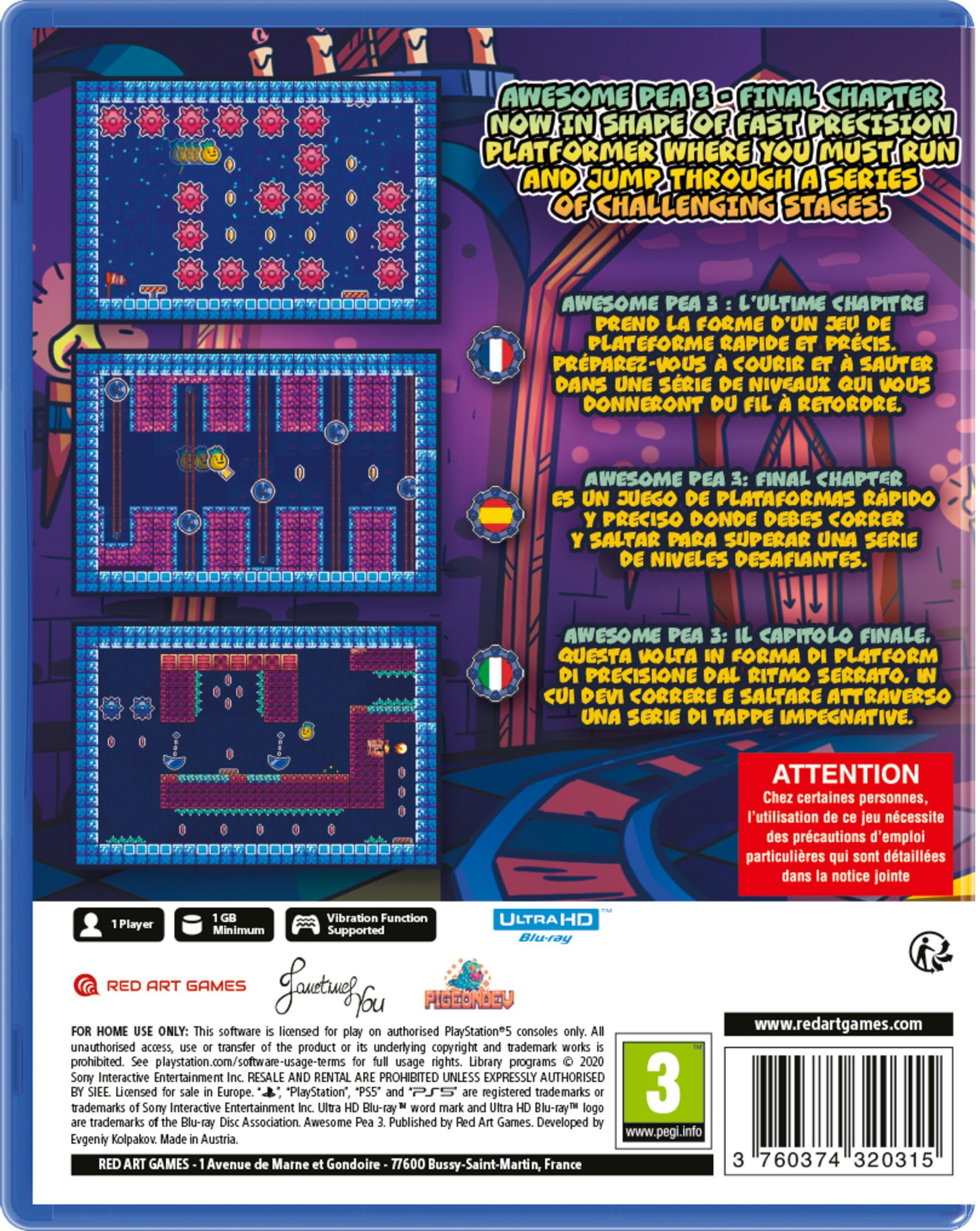 La carátula del juego muestra capturas de pantalla de niveles coloridos e información.