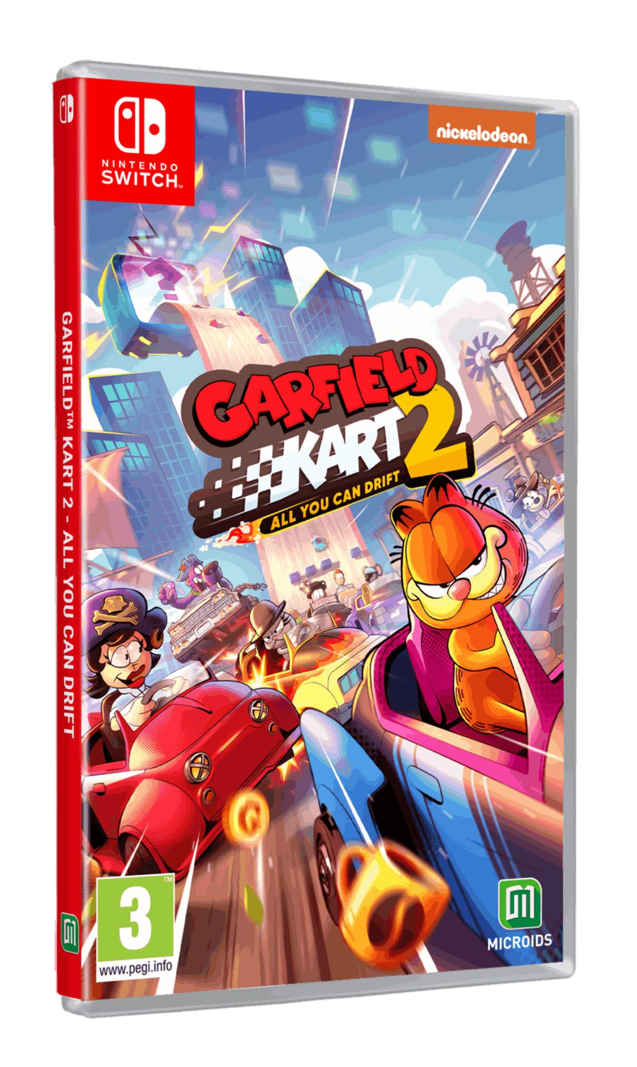 Copertina del gioco Garfield Kart 2: Garfield gareggia con altri in go-kart colorati attraverso una città.