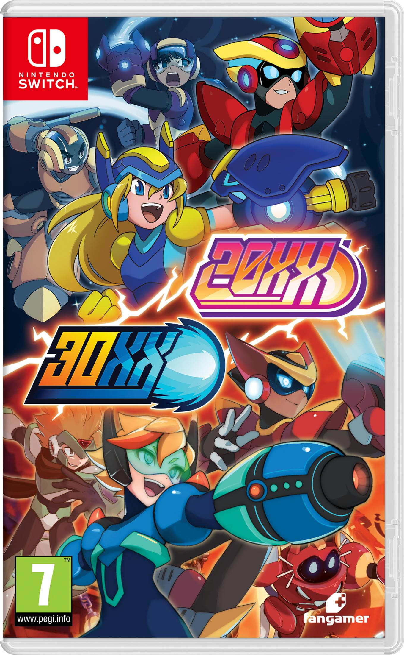 Copertina gioco: Diversi personaggi in armatura futuristica, logo 20XX.