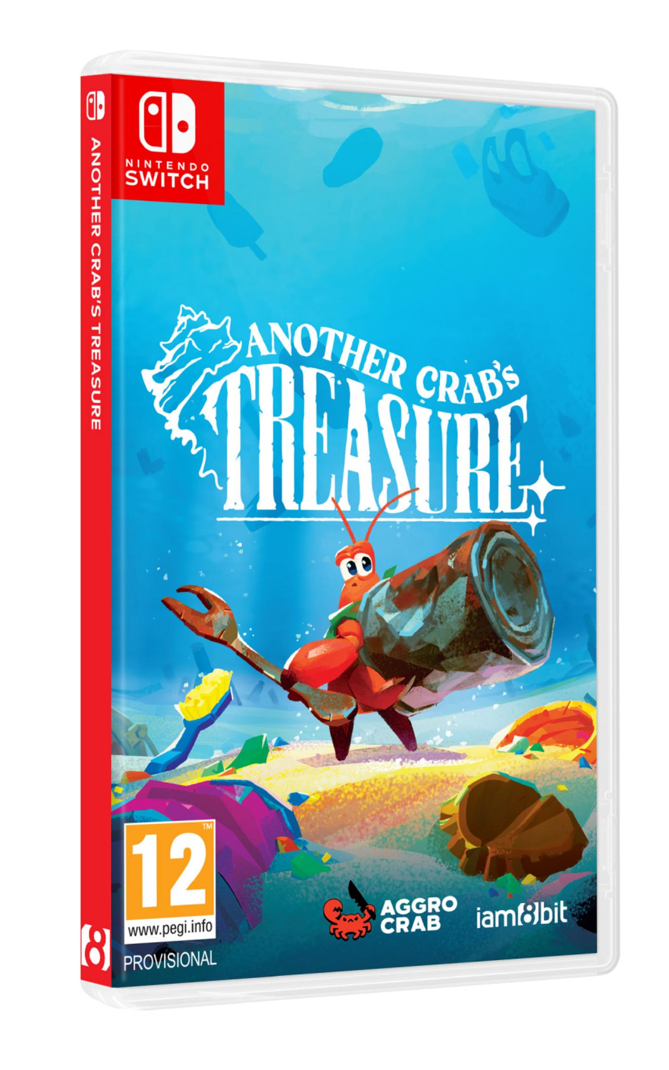 Un granchio con un barile di legno sulla schiena, sott'acqua. Copertina gioco Switch.