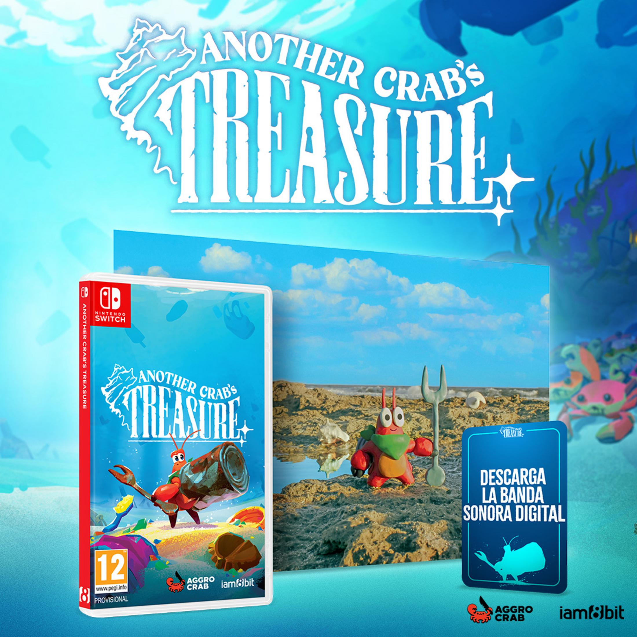 Copertina gioco Nintendo Switch con granchio, spiaggia e scena subacquea.