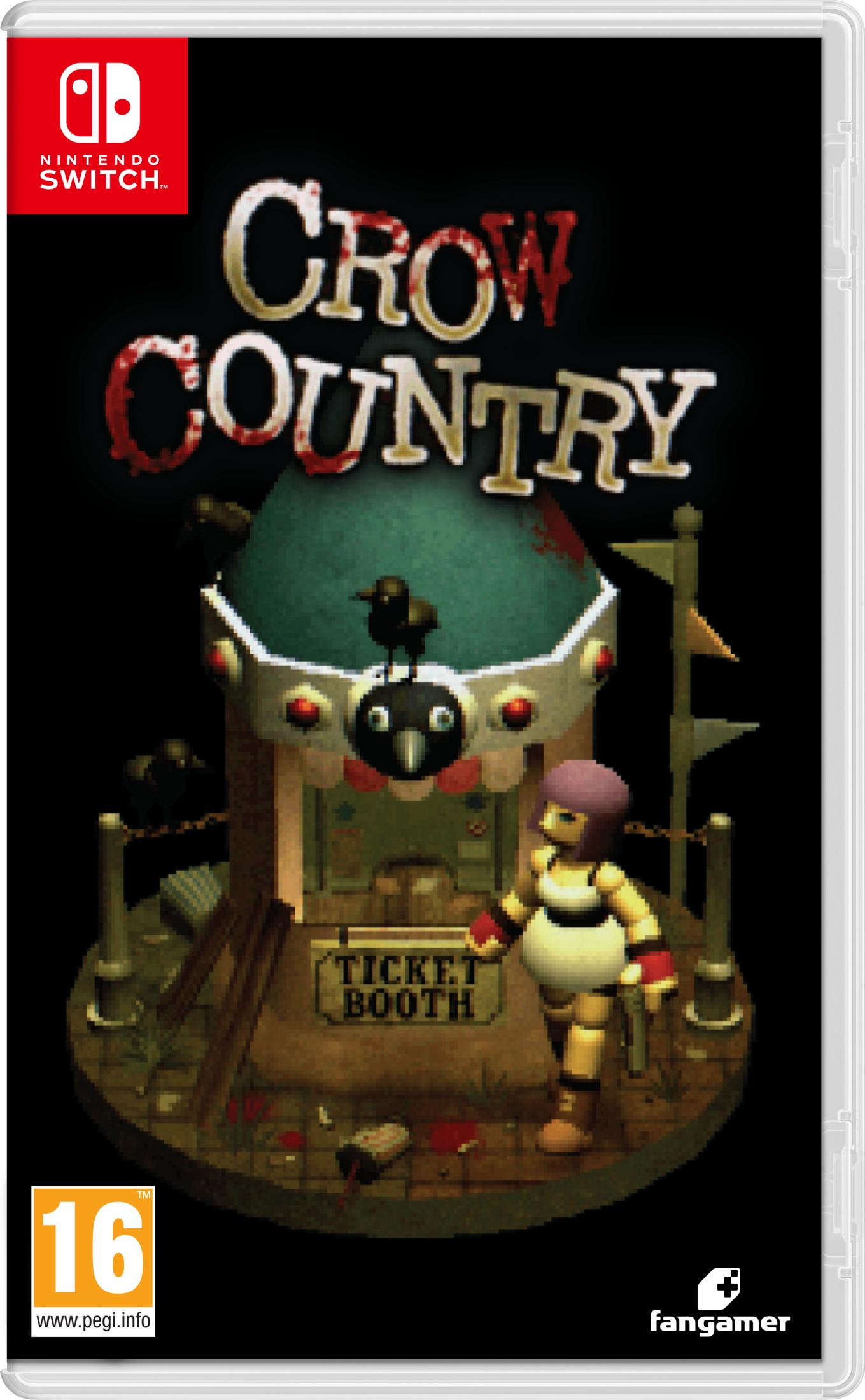 Portada del juego Crow Country para Nintendo Switch con una taquilla y un personaje.