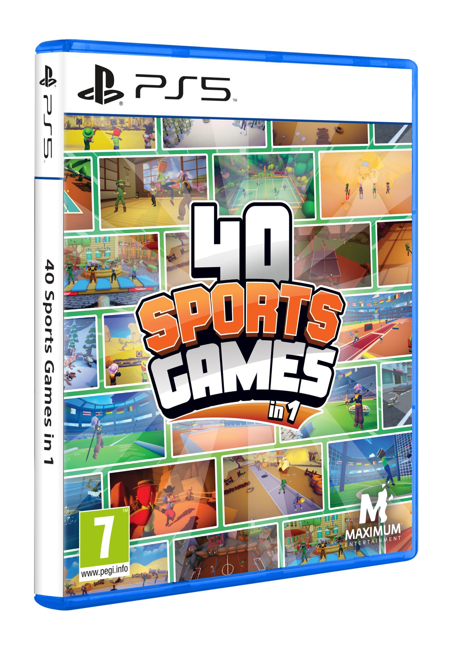 Custodia gioco PlayStation 5 con collage di giochi sportivi e il titolo '40 Sports Games in 1'.