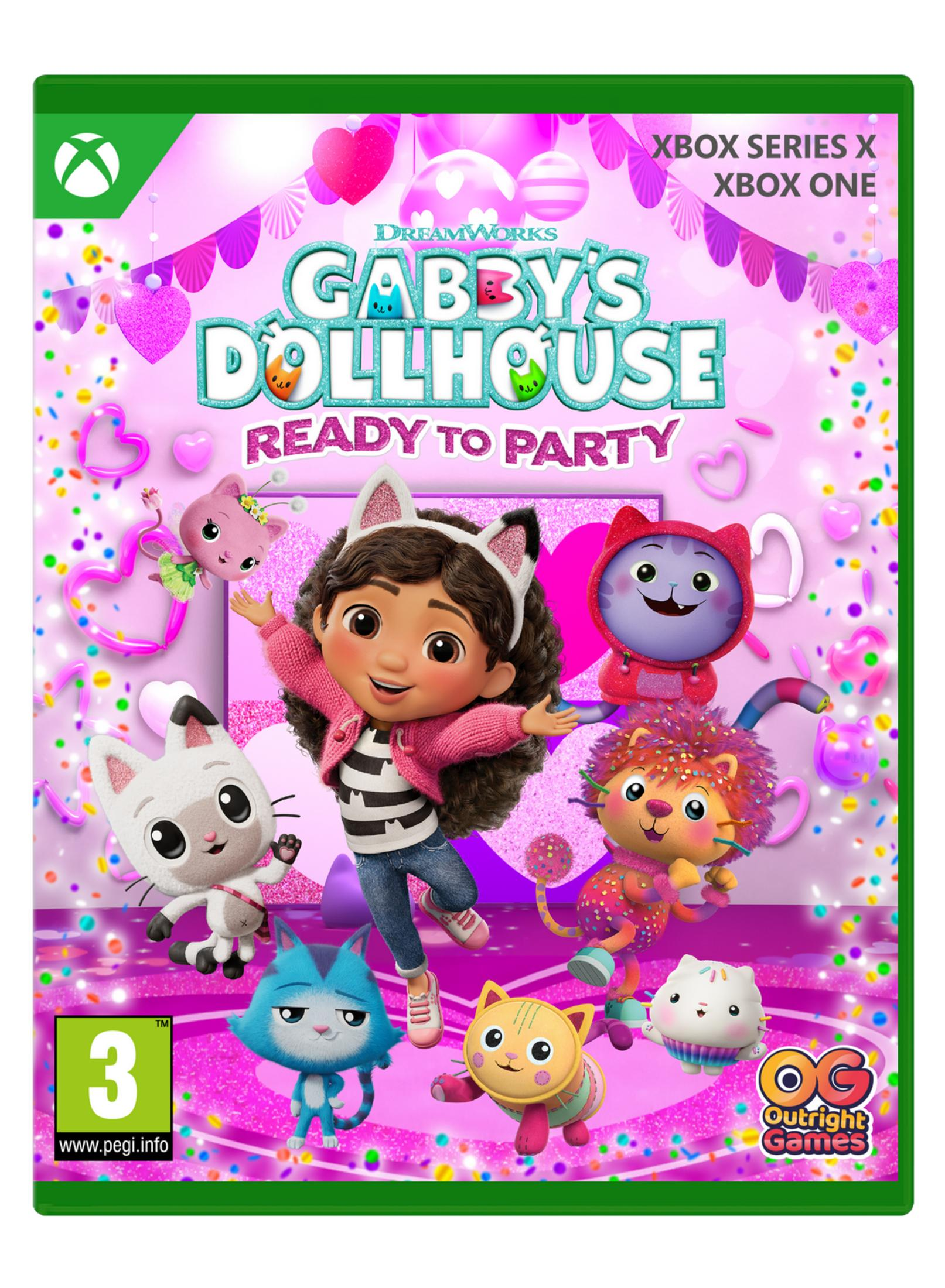 Gabby y sus amigos gatos celebran una fiesta, con confeti y globos.