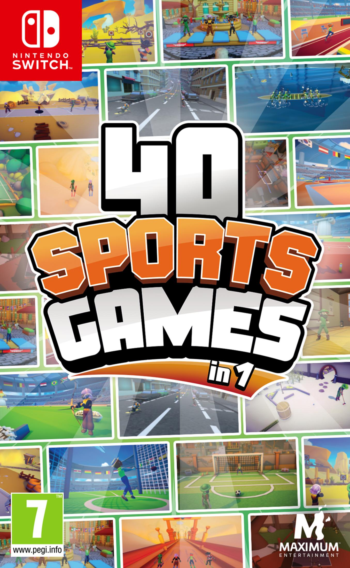 Copertina gioco Nintendo Switch: 40 Giochi Sportivi in 1. Mostra varie scene di minigiochi.