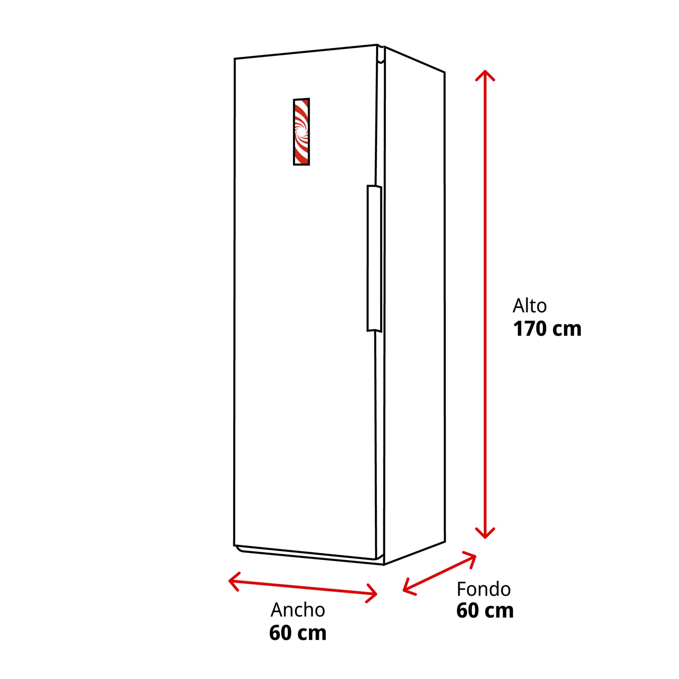 Un refrigerador de 60x170x60 cm con un patrón rojo y blanco.