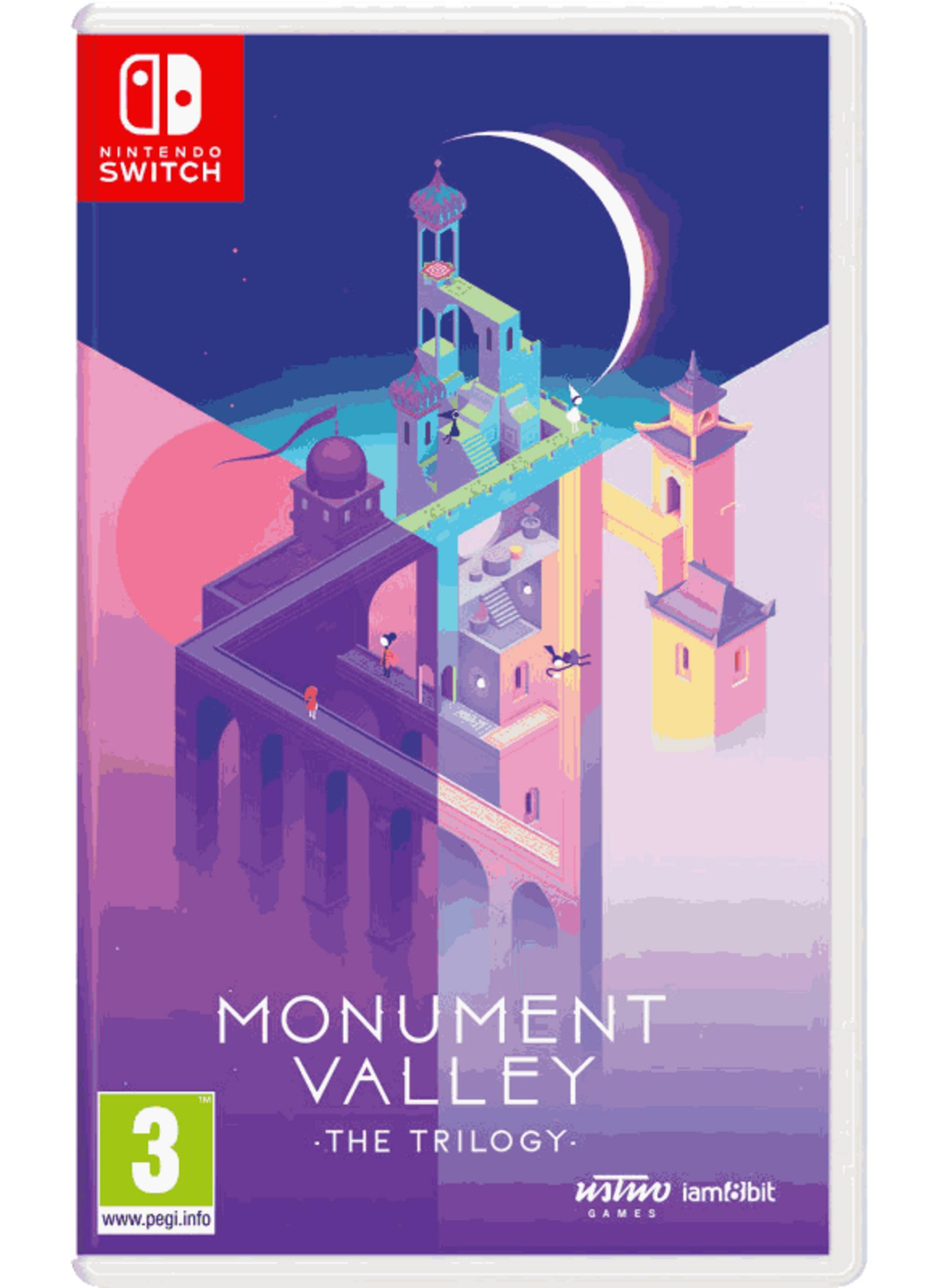 Copertina gioco Nintendo Switch Monument Valley: The Trilogy. Architettura isometrica e personaggi.