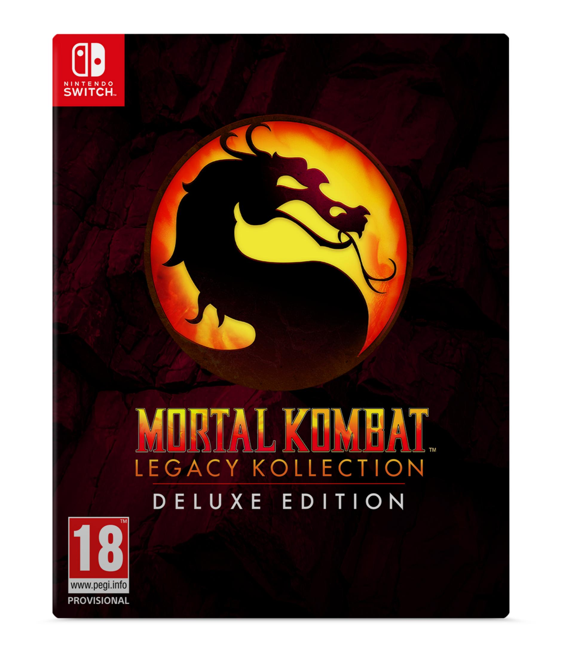 Copertina Mortal Kombat Legacy Kollection Deluxe Edition per Nintendo Switch con logo drago.