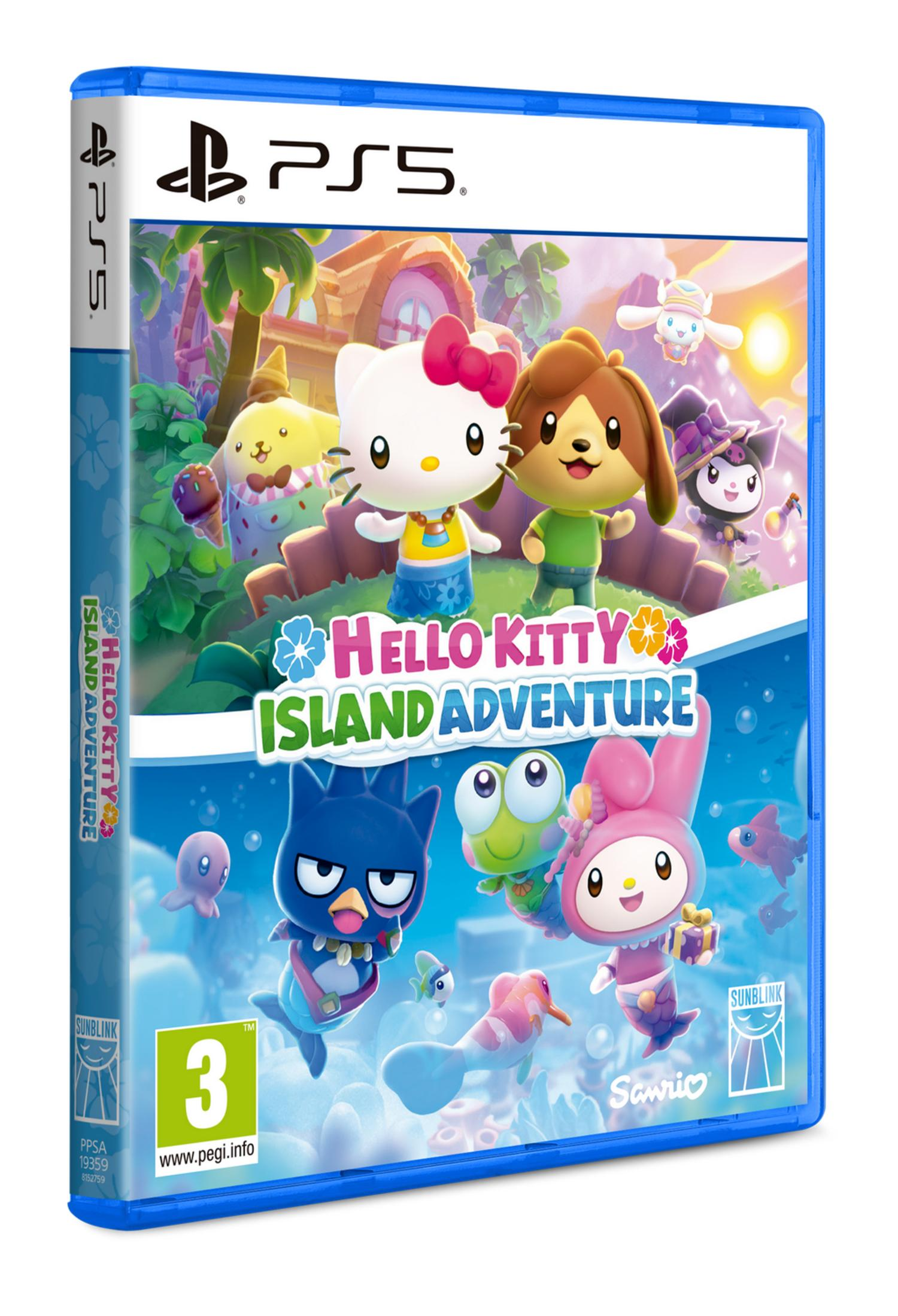 Caja de juego PS5: Hello Kitty Island Adventure con personajes como Hello Kitty, Keroppi y My Melody.