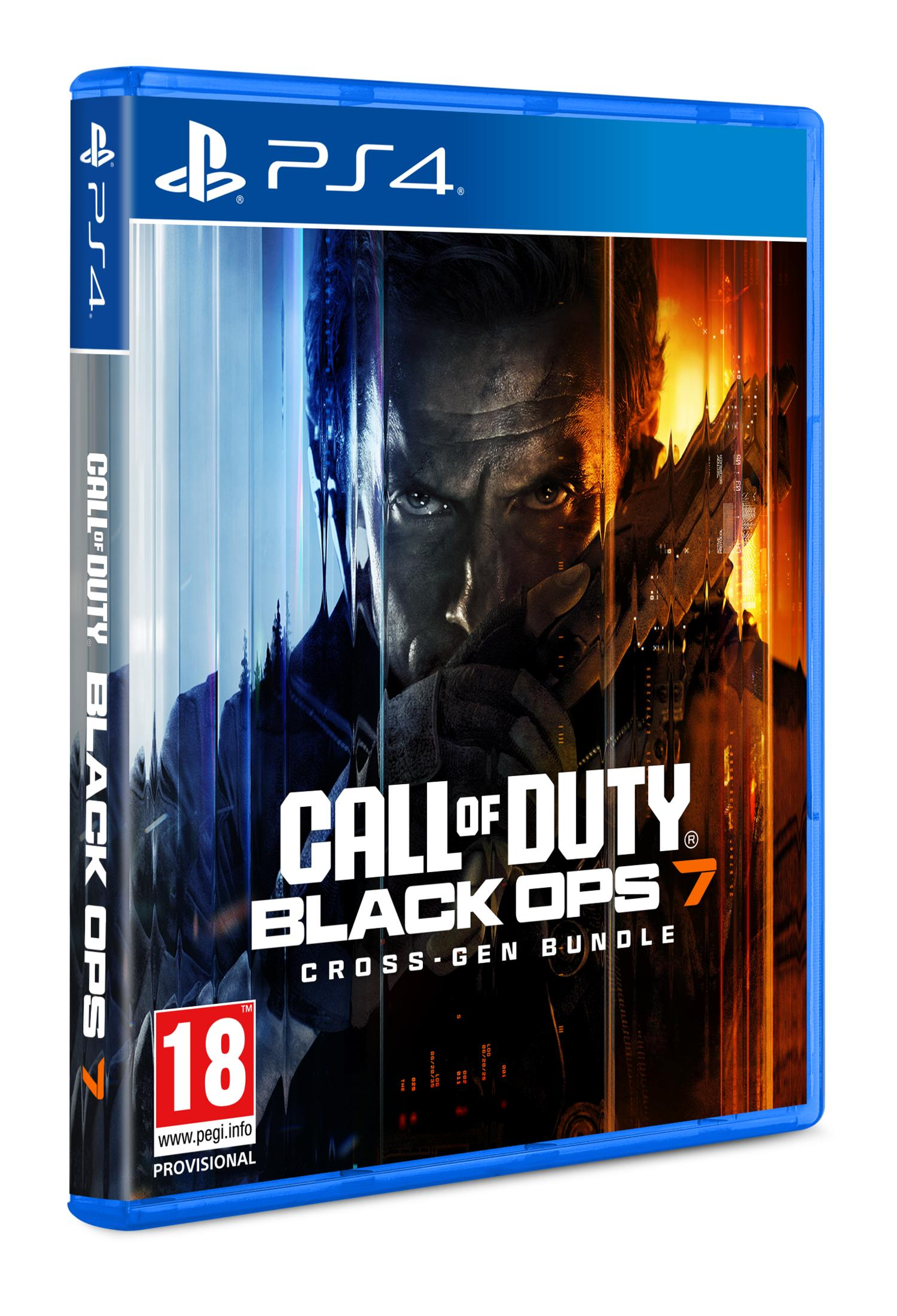 Custodia PS4 Call of Duty Black Ops 7 con uomo cupo e pistola.