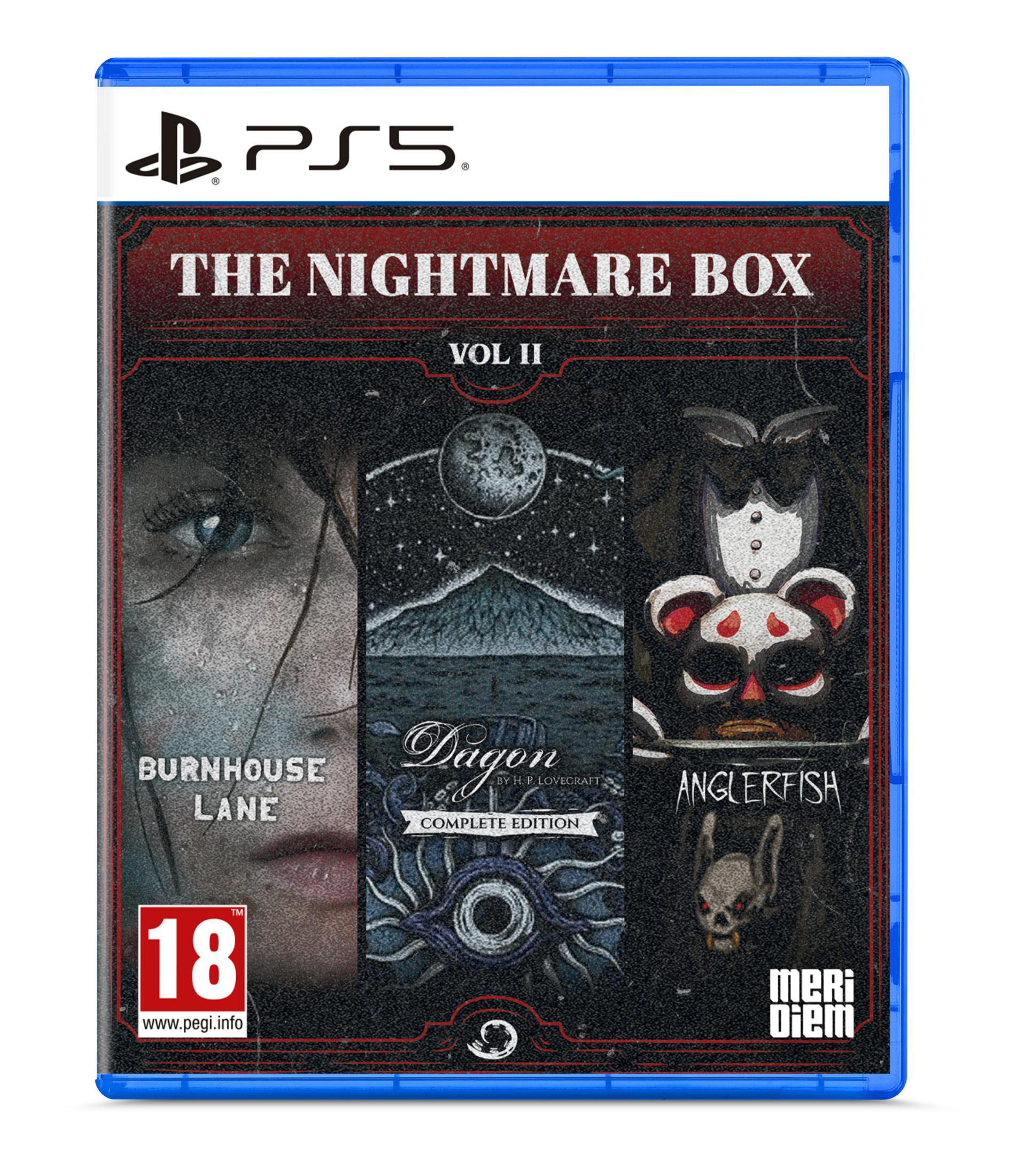 Gioco PS5 "The Nightmare Box Vol II" con tre storie horror: Burnhouse Lane, Dagon e Anglerfish.