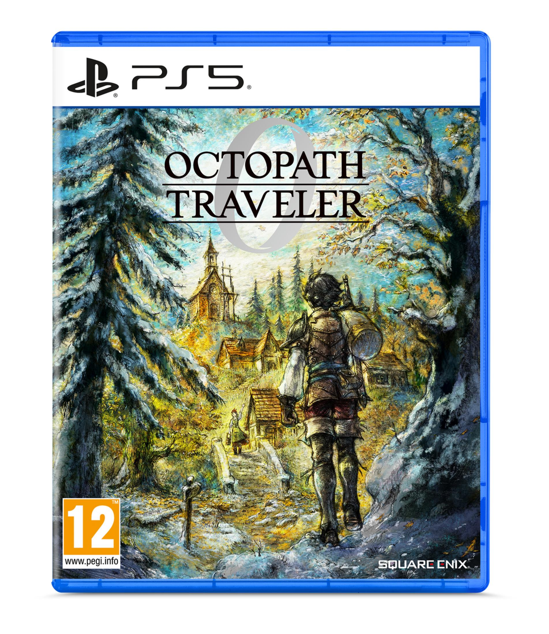 Custodia PS5 per Octopath Traveler. Un guerriero cammina su un sentiero innevato verso la chiesa del villaggio.