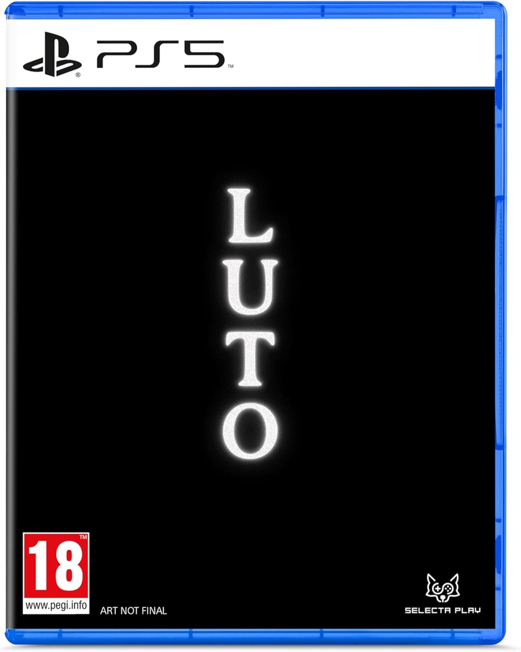 Custodia PlayStation 5 con sfondo nero e testo bianco 'LUTO'.