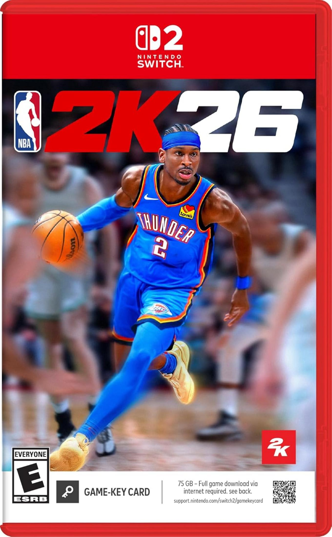 Copertina del gioco NBA 2K26 per Nintendo Switch con un giocatore in maglia blu.