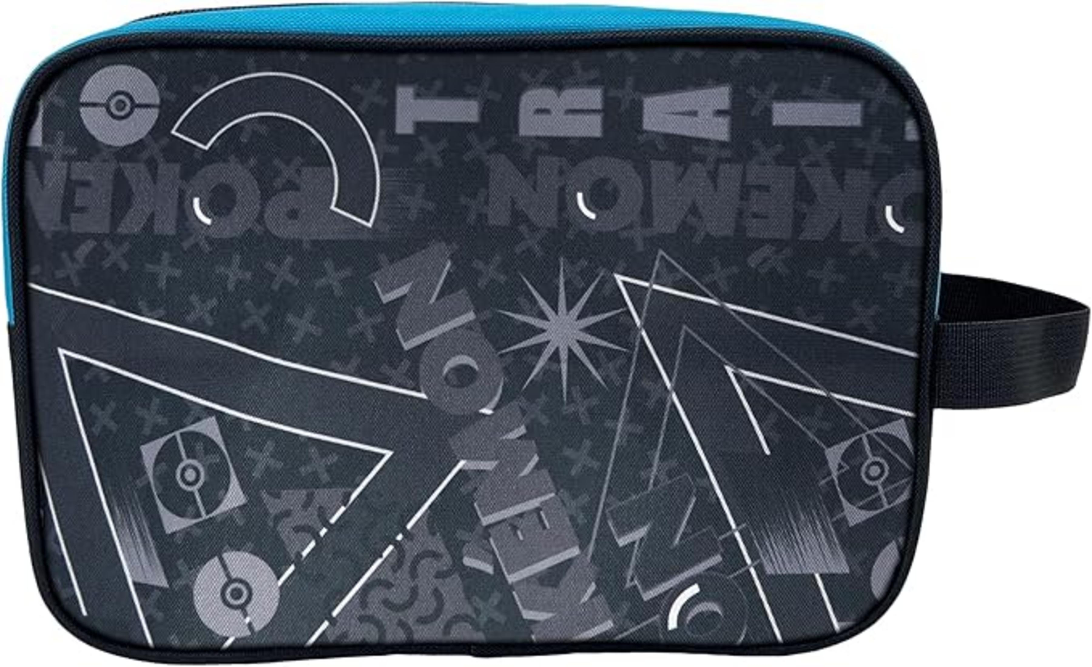 Neceser azul con estampado de Pokeball y texto de Pokémon.