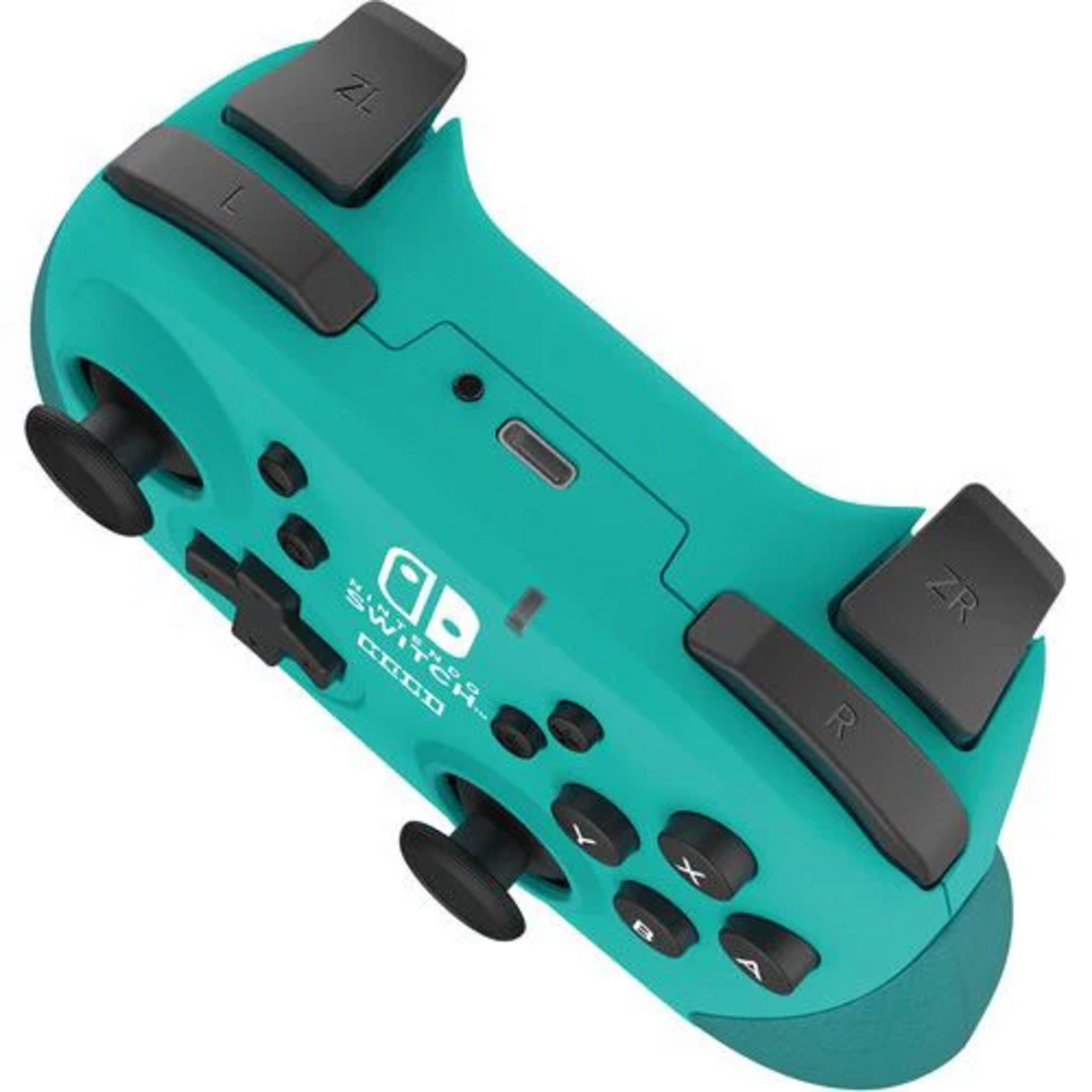 Mando turquesa de Nintendo Switch con botones y joysticks negros.