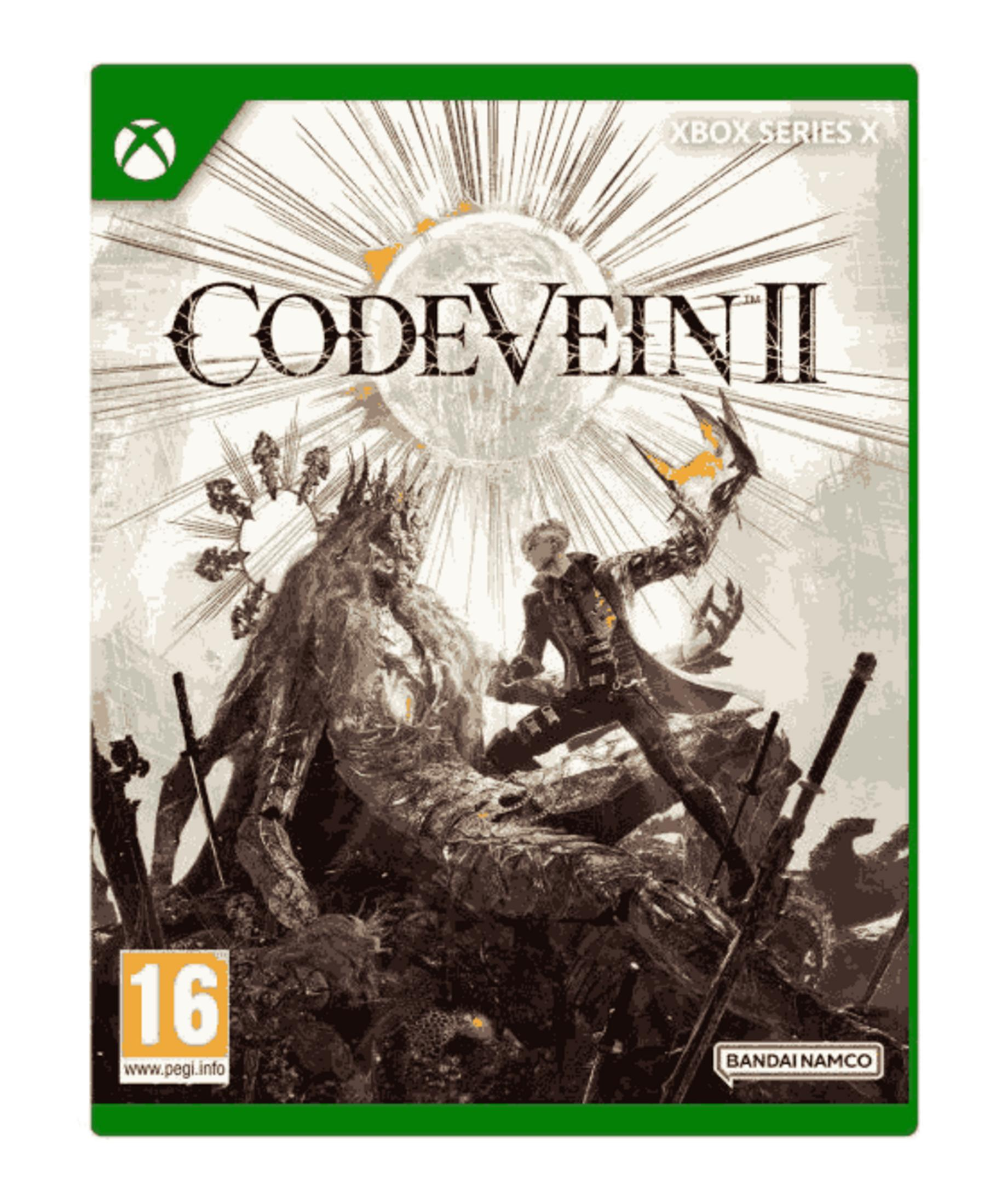 Copertina del gioco Code Vein II per Xbox Series X: due personaggi in battaglia, uno grande e mostruoso, uno umanoide.
