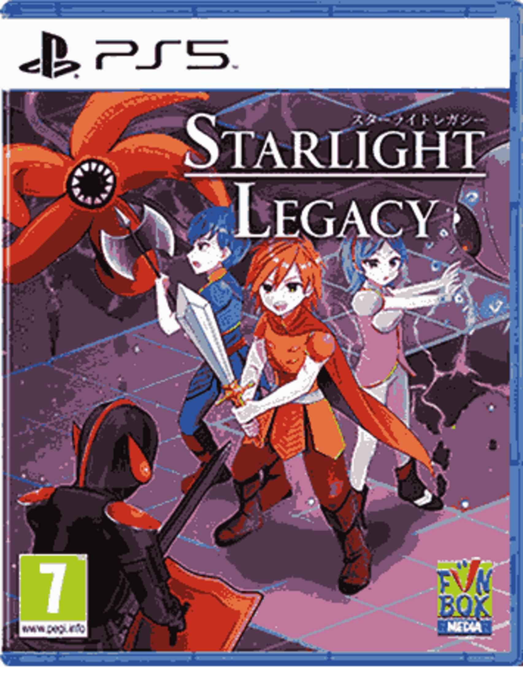 Copertina gioco PS5: Starlight Legacy con quattro personaggi anime in battaglia.