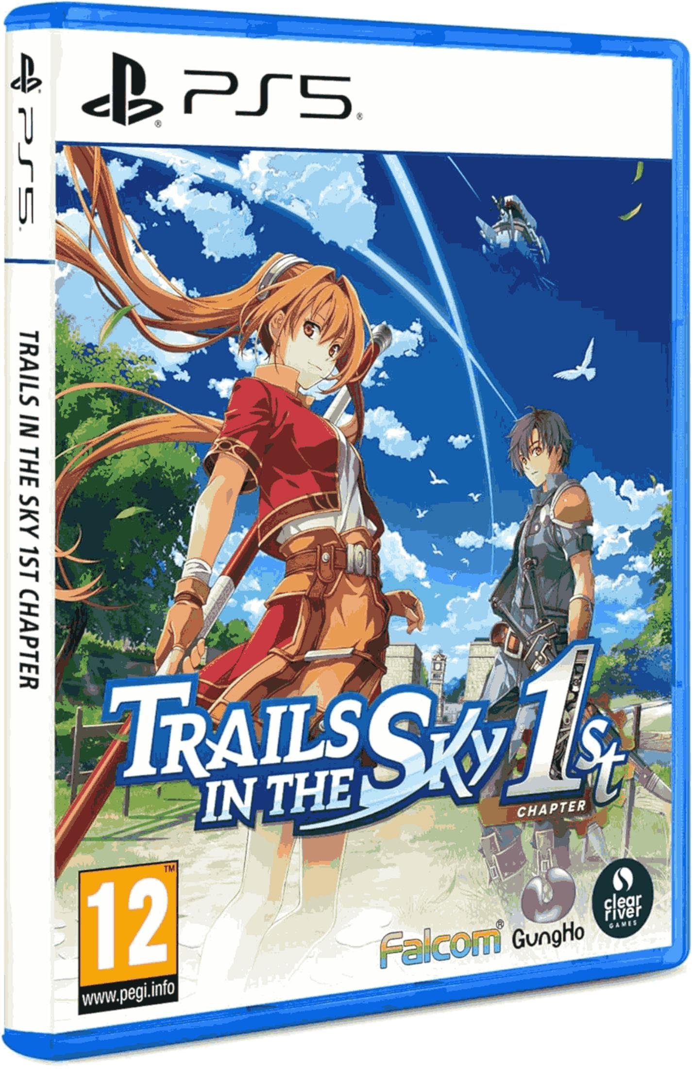 Copertina gioco PS5: Trails in the Sky 1st Chapter con due personaggi anime su cielo blu.