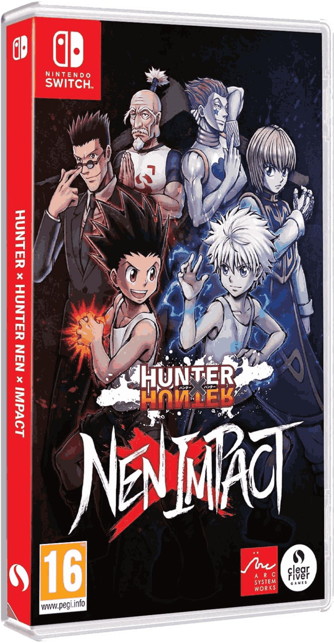 Copertina del gioco Hunter x Hunter Nen x Impact per Nintendo Switch con personaggi.