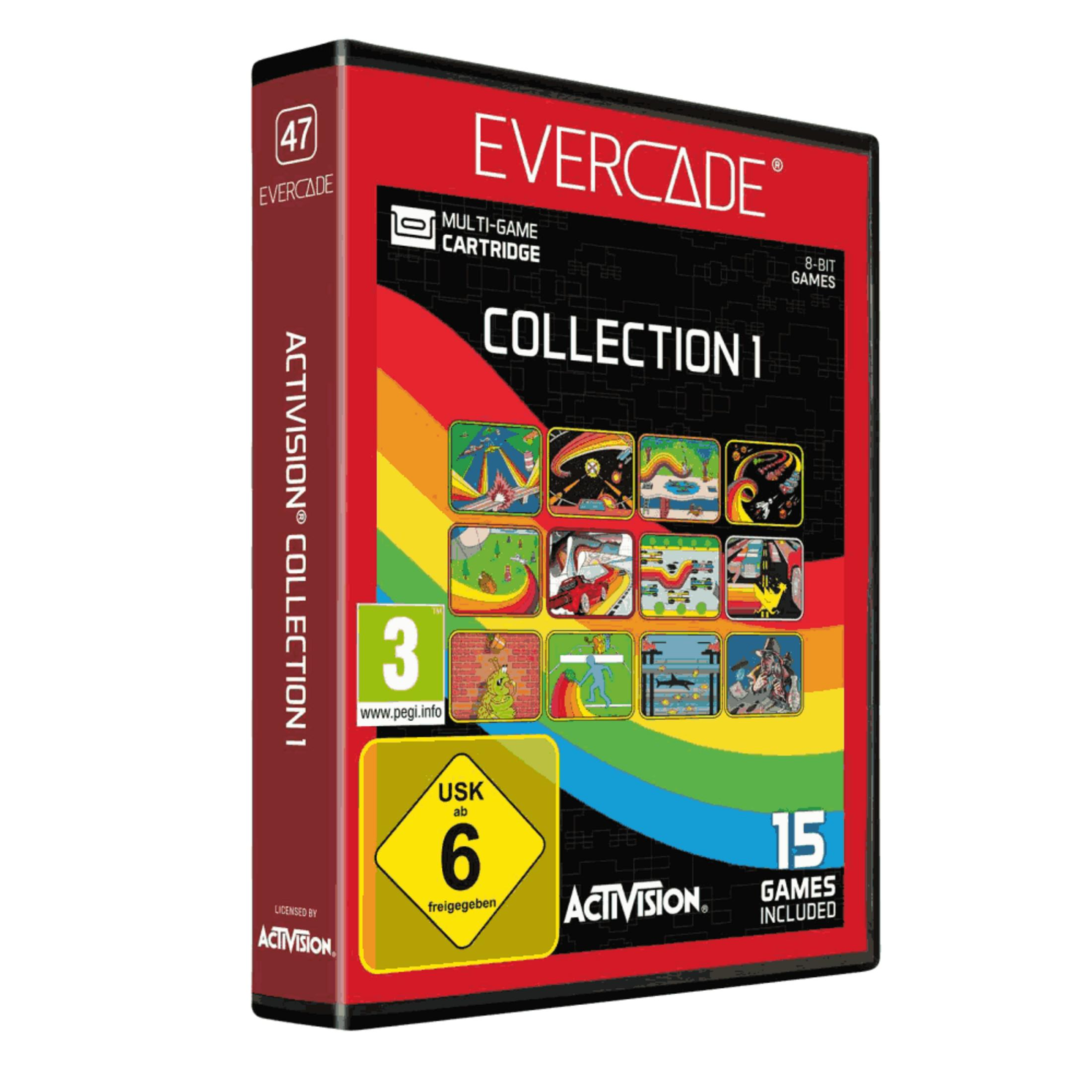 Custodia Evercade Collection 1 con 9 icone di gioco, USK 6, 15 giochi.
