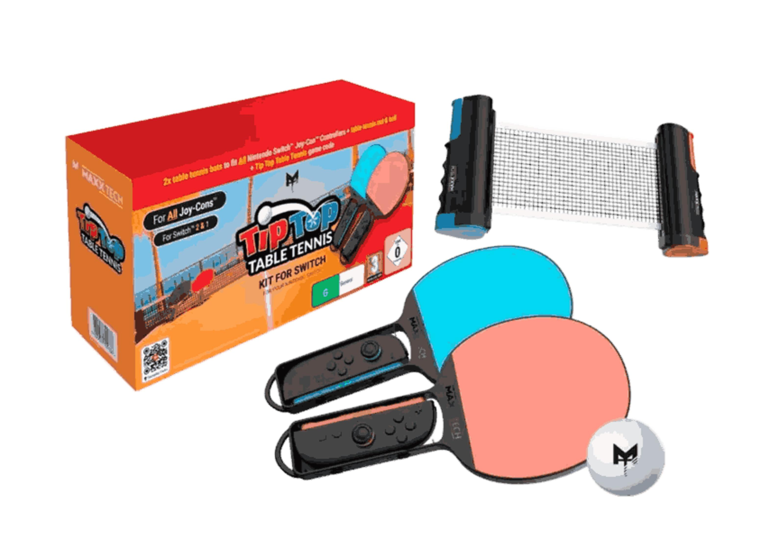 Set da ping pong per Nintendo Switch con racchette, rete e pallina.