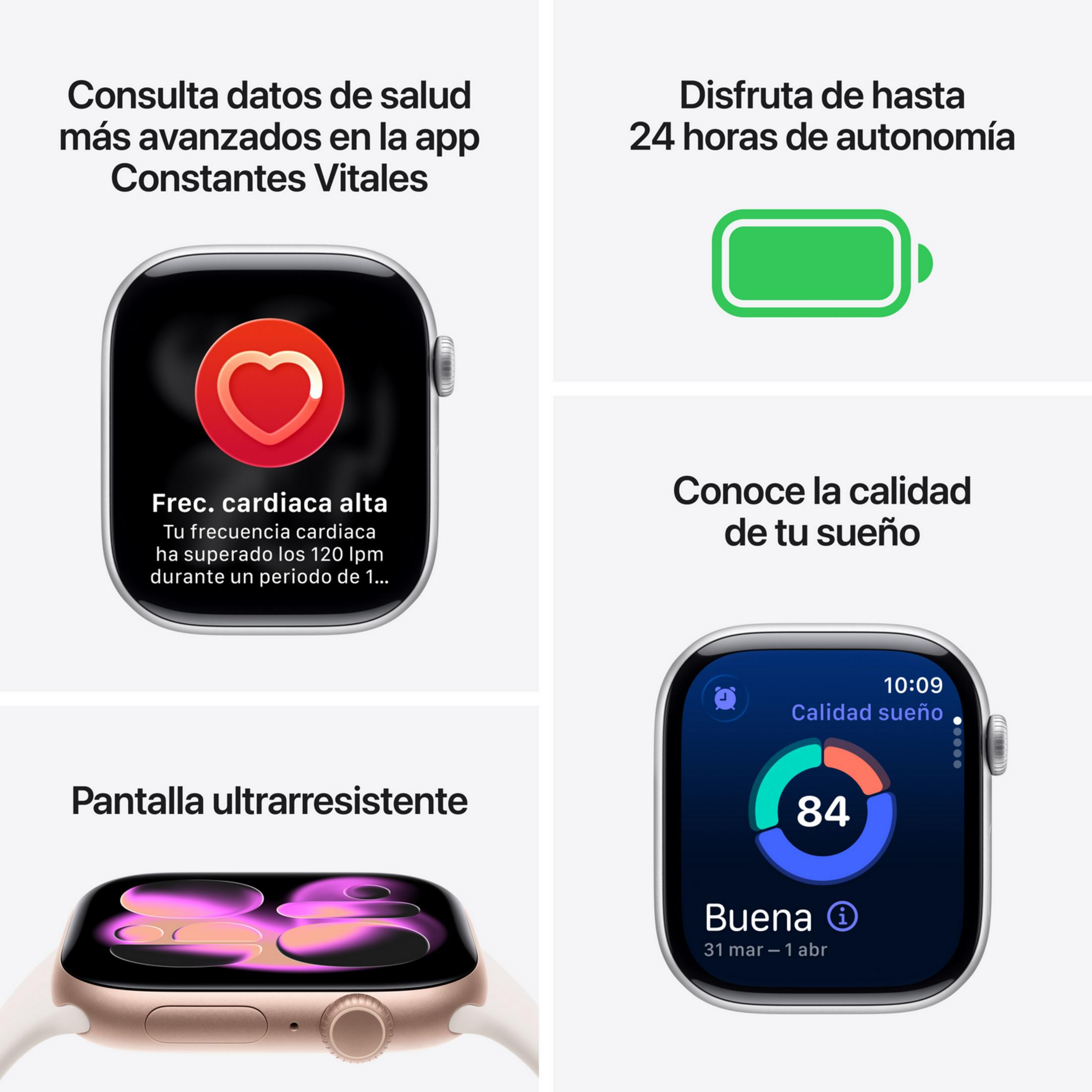 Apple Watch con dati salute, batteria e analisi sonno.