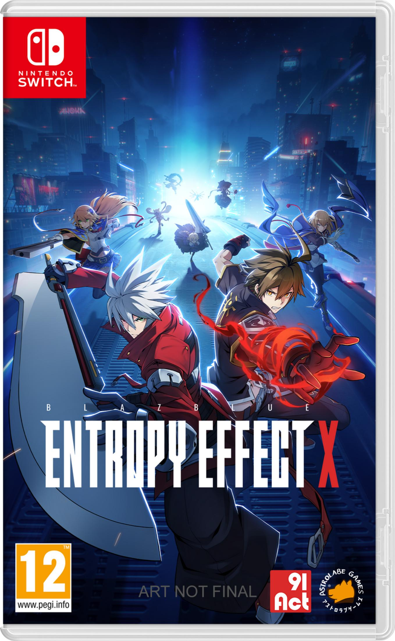 Personaggi anime combattono in una città futuristica. Logo Nintendo Switch in alto.